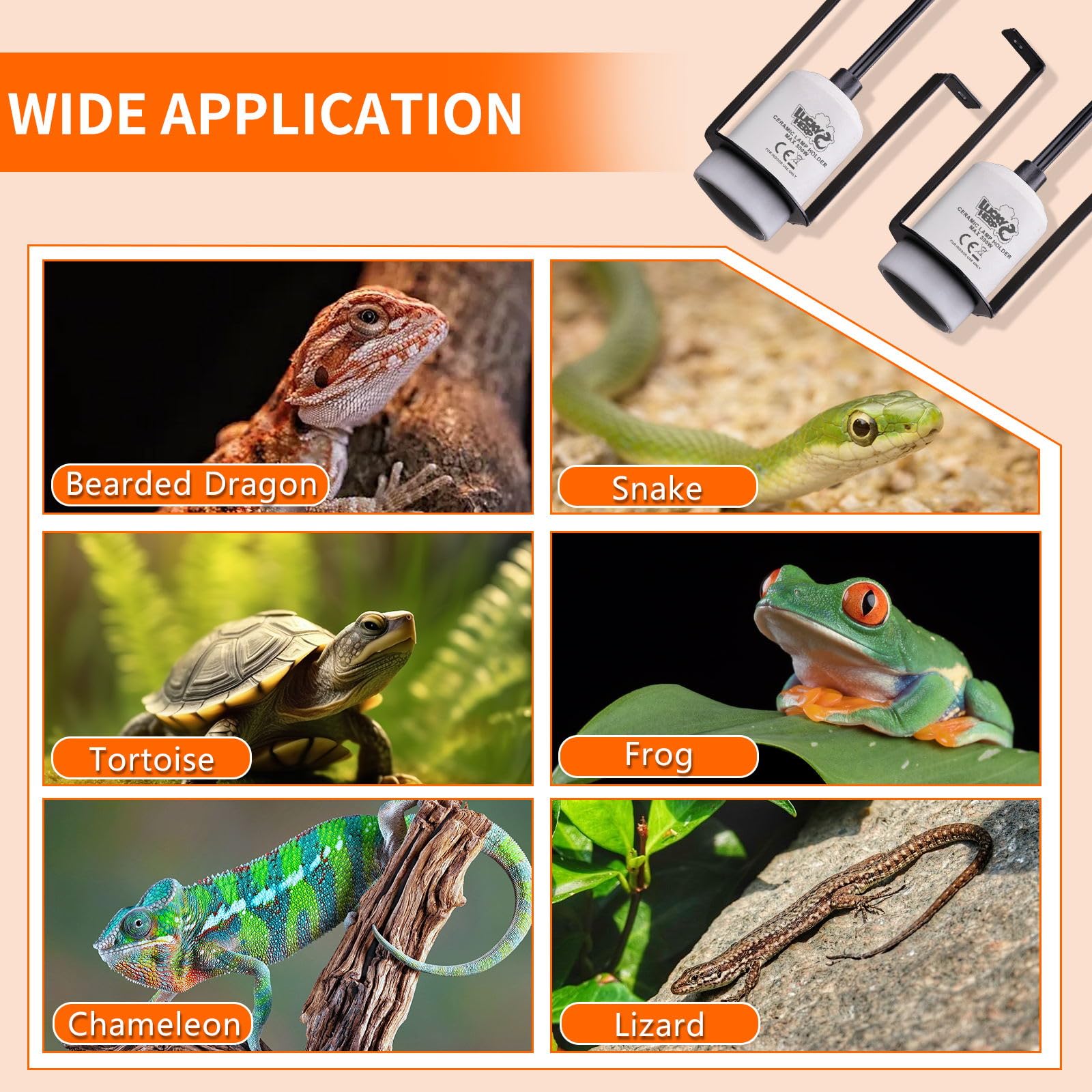 LUCKY HERP Reptile Heat Lamp Holder, E27 Ceramic Holder for Heat Bulb 2 Pack Pet Heater Bracket for Vivarium Light Reptiles - Image 3