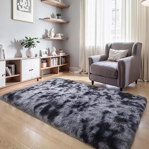 Miniatura 39 de Alfombras mullidas de 4 x 6 pies para dormitorio de niñas, alfombra de pelo largo lavable en arco iris para habitación de niños, guardería