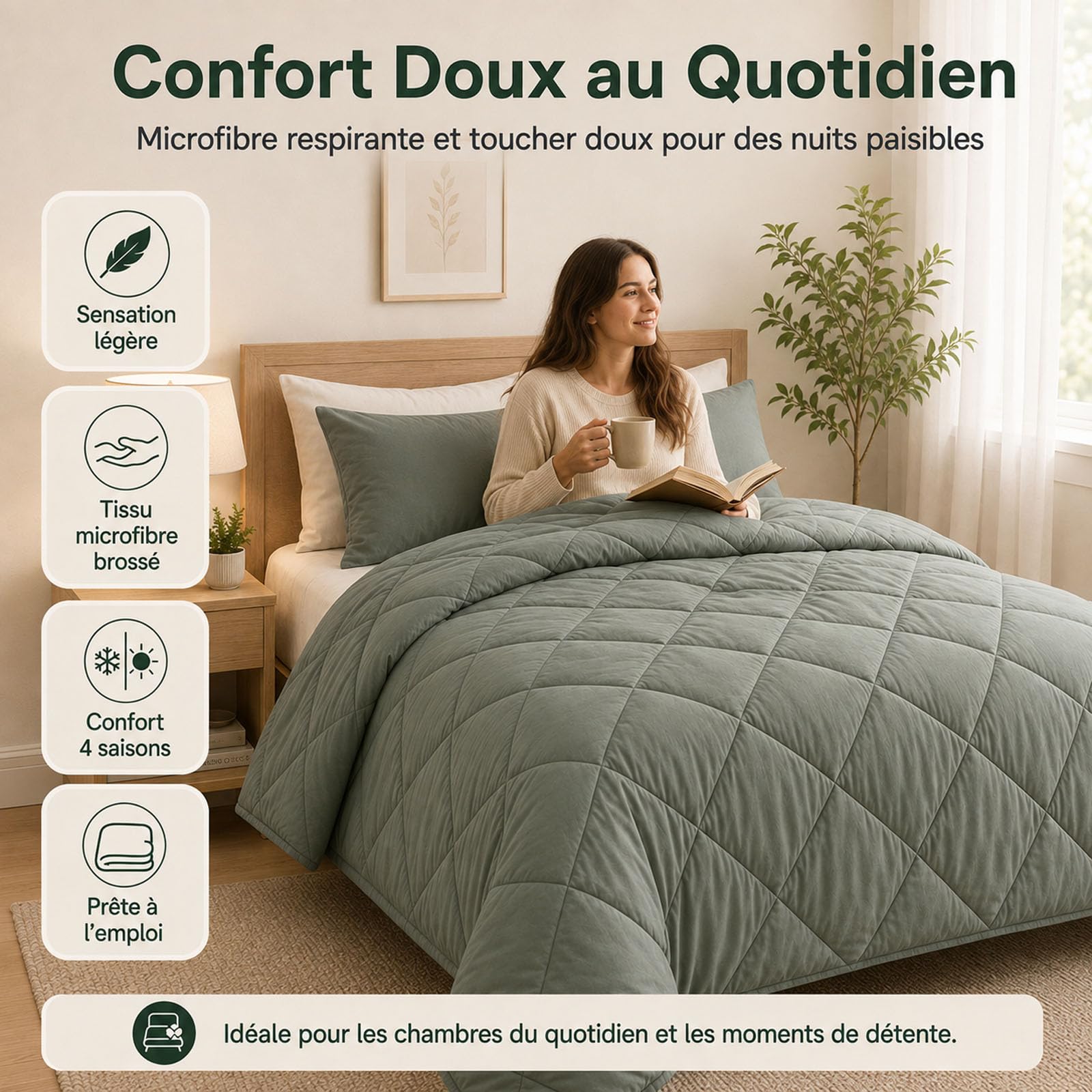 Couette Easy Sleep 2 en 1 sans Housse with 2 Pillowcases，Gris：140 x 200 cm