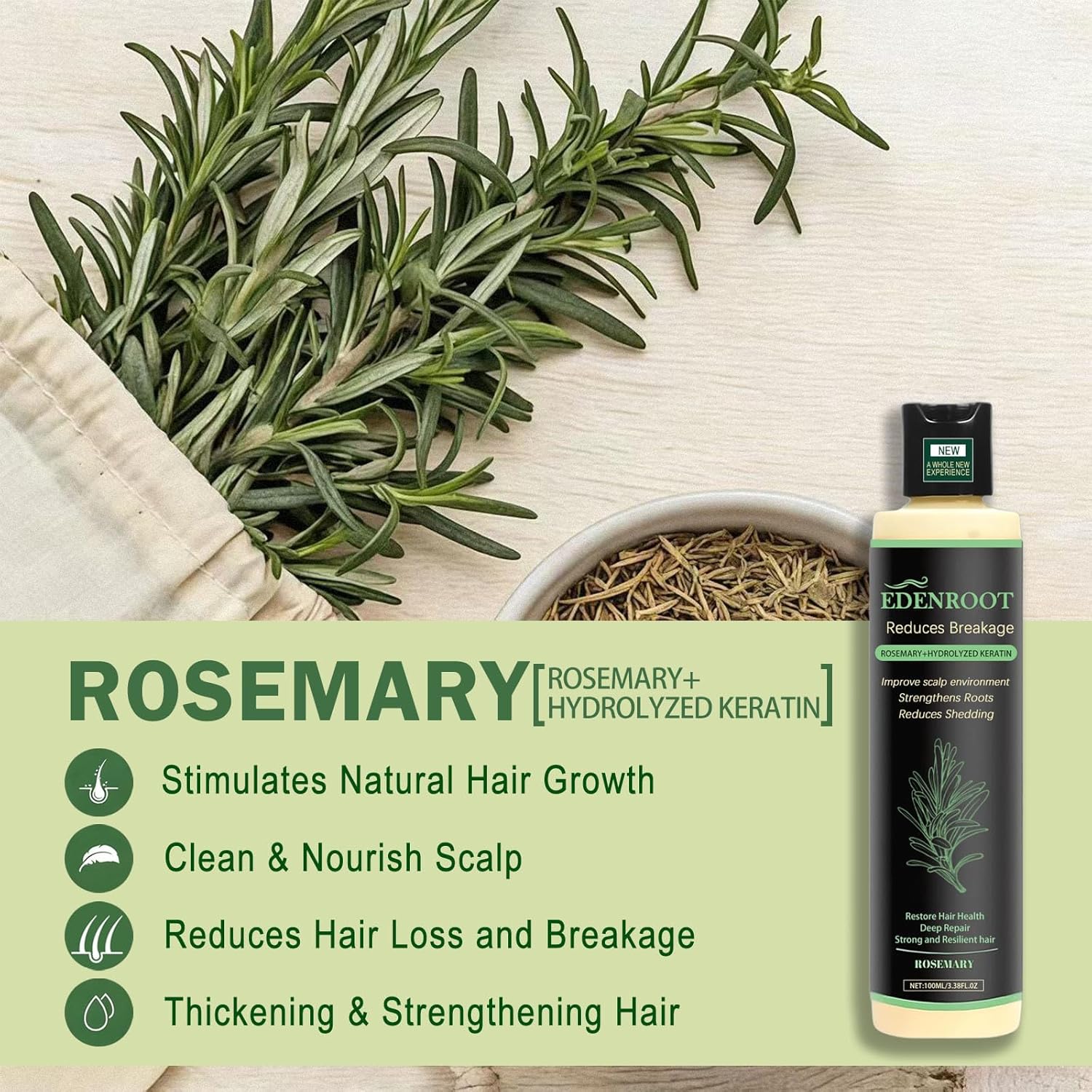 Organic Rosemary Hair Growth Shampoo - Natural Thickening Treatment Contains natural hydrolyzed Keratin for Thinning Hair, Sulfate-Free Volumizing Rosemary Shampoo for Men & Women (3 bottle) - Image 3