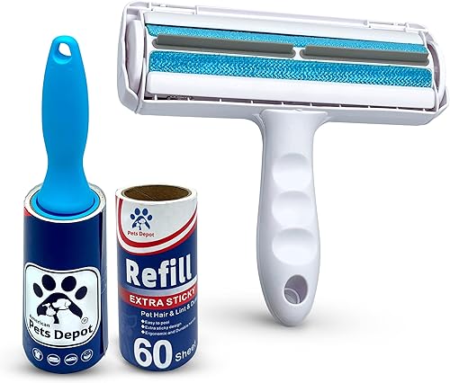 Pets Depot 3 en 1 Rodillos de eliminación de pelusa + rodillo de pelusa y recambio, removedor de pelusa para muebles y alfombras, elimina la pelusa