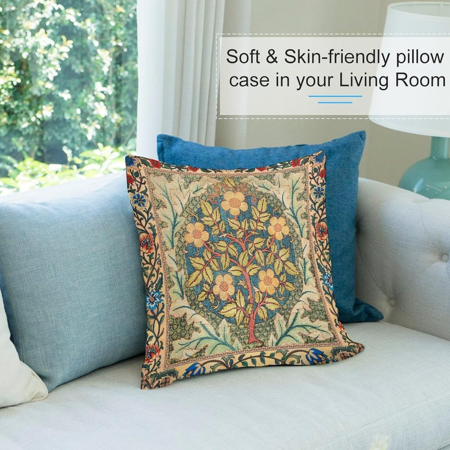 William Morris Throw Pillow Covers Set of 2, Farmhouse Vintage Floral Art Print Cushion Covers for Sofa Bed Living Room Holiday Decor 18"x18"Inch