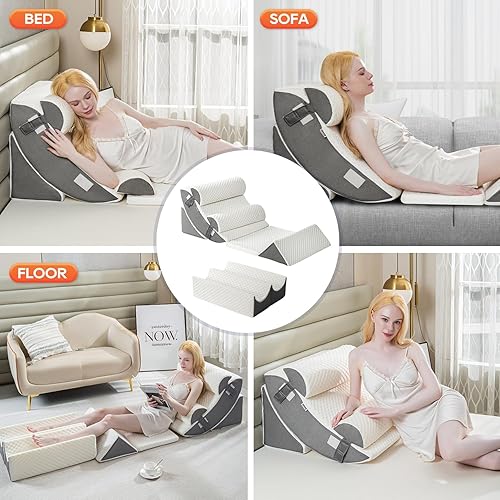 Miniatura 3 de GOHOME Juego de 8 almohadas ortopédicas de cuña para después de la cirugía, espuma viscoelástica para aliviar el dolor lumbar y de espalda,