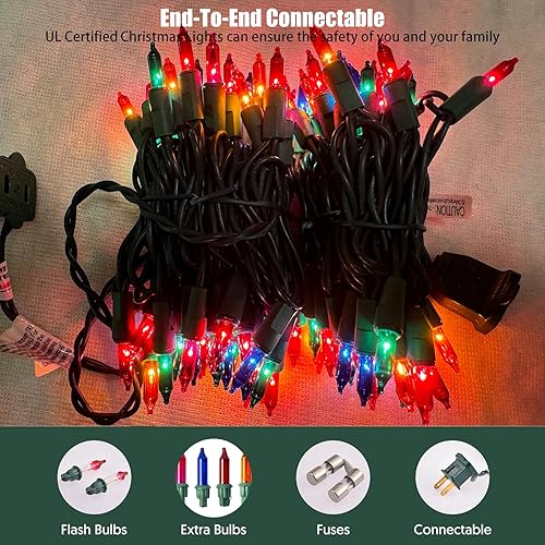 Vista 4 de HISHINY Luces de Navidad, 100 unidades, luces de cadena multicolor para árbol de Navidad con cable verde para decoración de Navidad al aire libre e