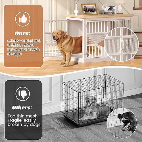Miniatura 18 de VOPEAK Mueble de jaula para perros de 40 pulgadas, resistente a los masticados, jaula resistente para perros, jaula para perros con puertas dobles