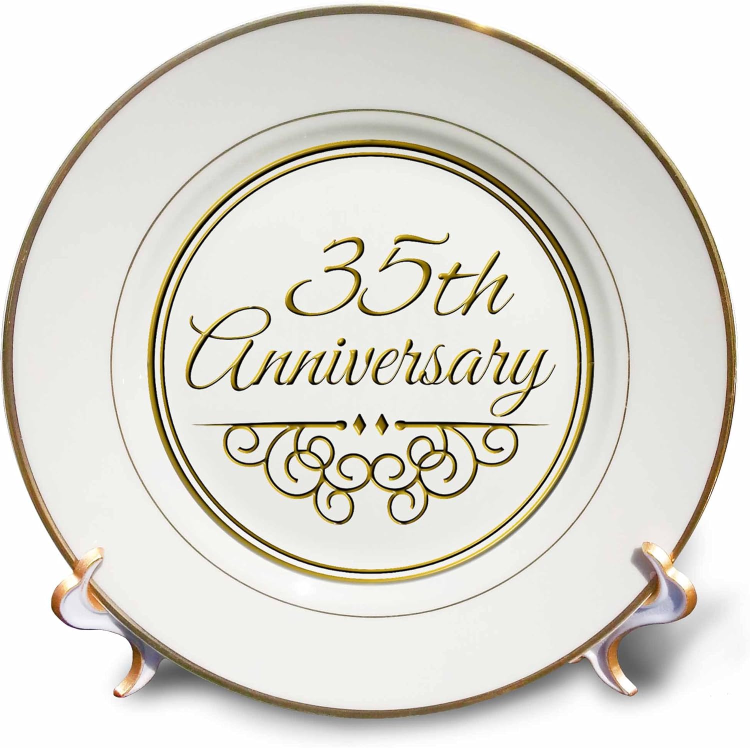 3dRose cp_154477_1 35Th Gold Text for Celebrating Wedding Anniversaries 35 Years Married Together Porcelain Plate, 8-Inch