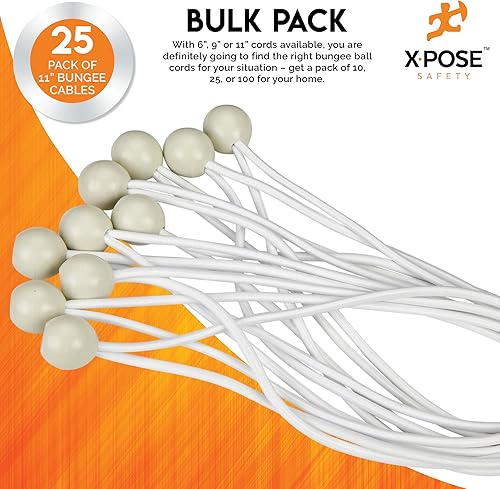 Miniatura 26 de Xpose Safety Cuerdas elásticas de bolas de 6 pulgadas, paquete de 10 cuerdas elásticas resistentes de colores surtidos en blanco y negro con lazos