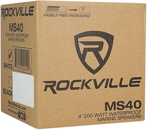 Miniatura 6 de Rockville MS40W - Par de altavoces marinos de 4 pulgadas y 200 W, 4 ohmios, IP56 impermeable, construcción ABS anti-UV, tweeter de mylar, compacto