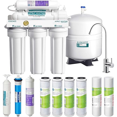 APEC Water Systems ROES-PH75 Essence Series Top Tier Alkaline Mineral pH+ 75 GPD 6-Stage Certified Ultra Safe Reverse Osmosis Drinking Water Filter System with Extra High Capacity Filter Set Stage 1-3