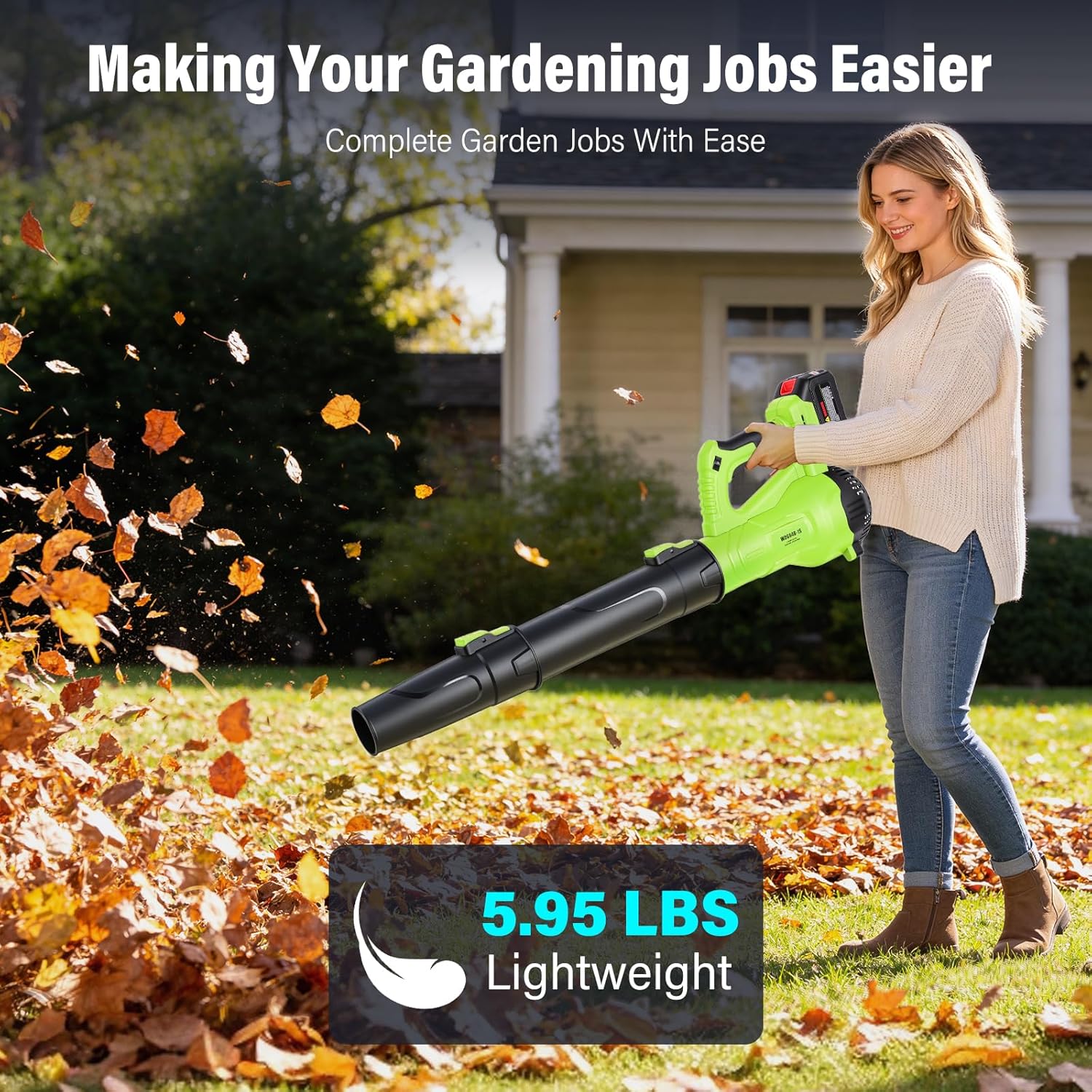 Leaf Blower Cordless with 6-Speed Control, 218CFM Electric Blower with 2×4000mAh Batteries & Fast Charger, Lightweight Cordless Snow Blower for Patio, Lawn and Garden Cleaning(Green)