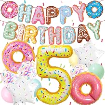 Donut Birthday Party Decorations, Includes Number 5 Balloon, Banner, Donut Balloon, Star Foil Balloons and Colorful Confetti Balloons for Sweet Birthday Decorations Supplies