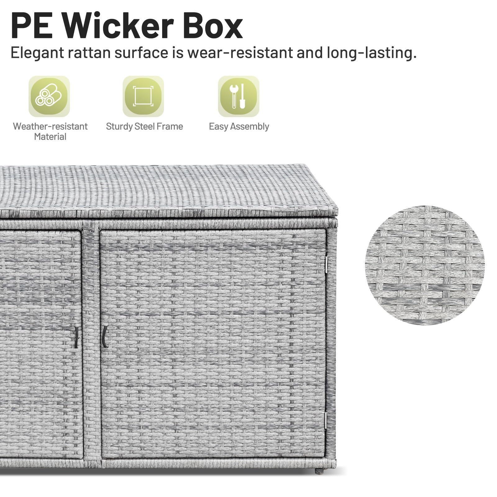 LIFEZEAL Caja de almacenaje de 2 niveles de ratán PE, Baúl grande con 2 puertas y tapa, Armario para jardín, balcón, piscina, salón, interior exterior, 115x60x65 cm (Gris)