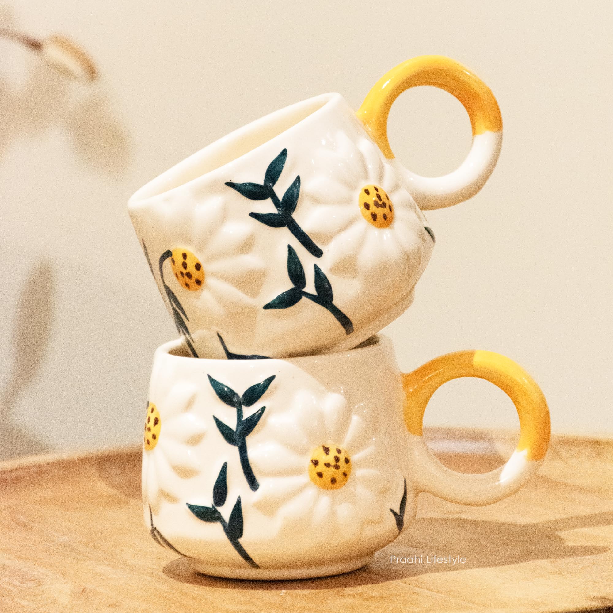 Praahi Lifestyle Daisy Mug 250 ML Ceramic Mugs to Gift to Best