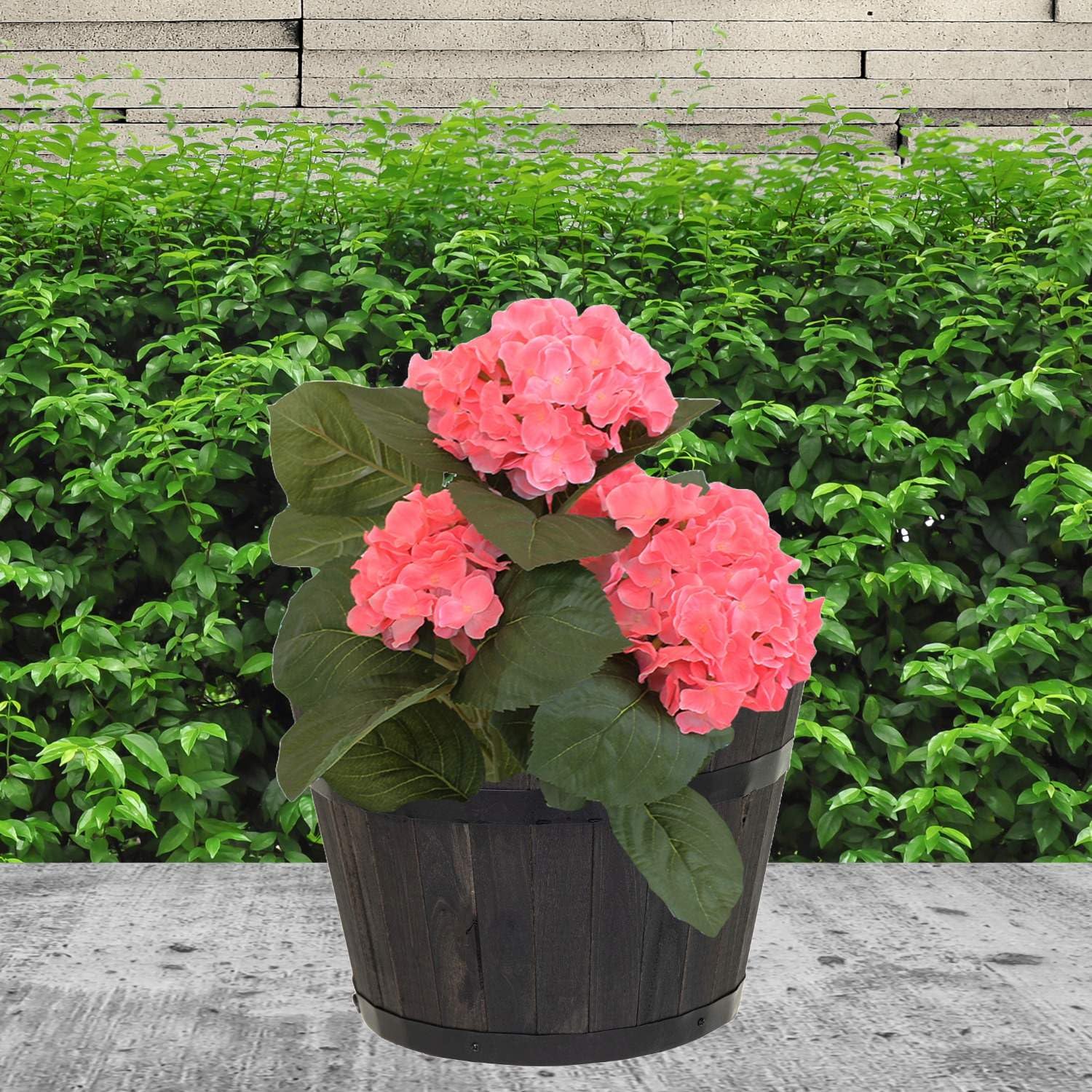Pflanztopf rund aus FSC-Akazienholz anthrazit | Pflanzkübel mit Entwässerungsloch | Blumentopf-Blumenkübel aus Holz | Verschiedene Größen (stehend, 40x24 cm)