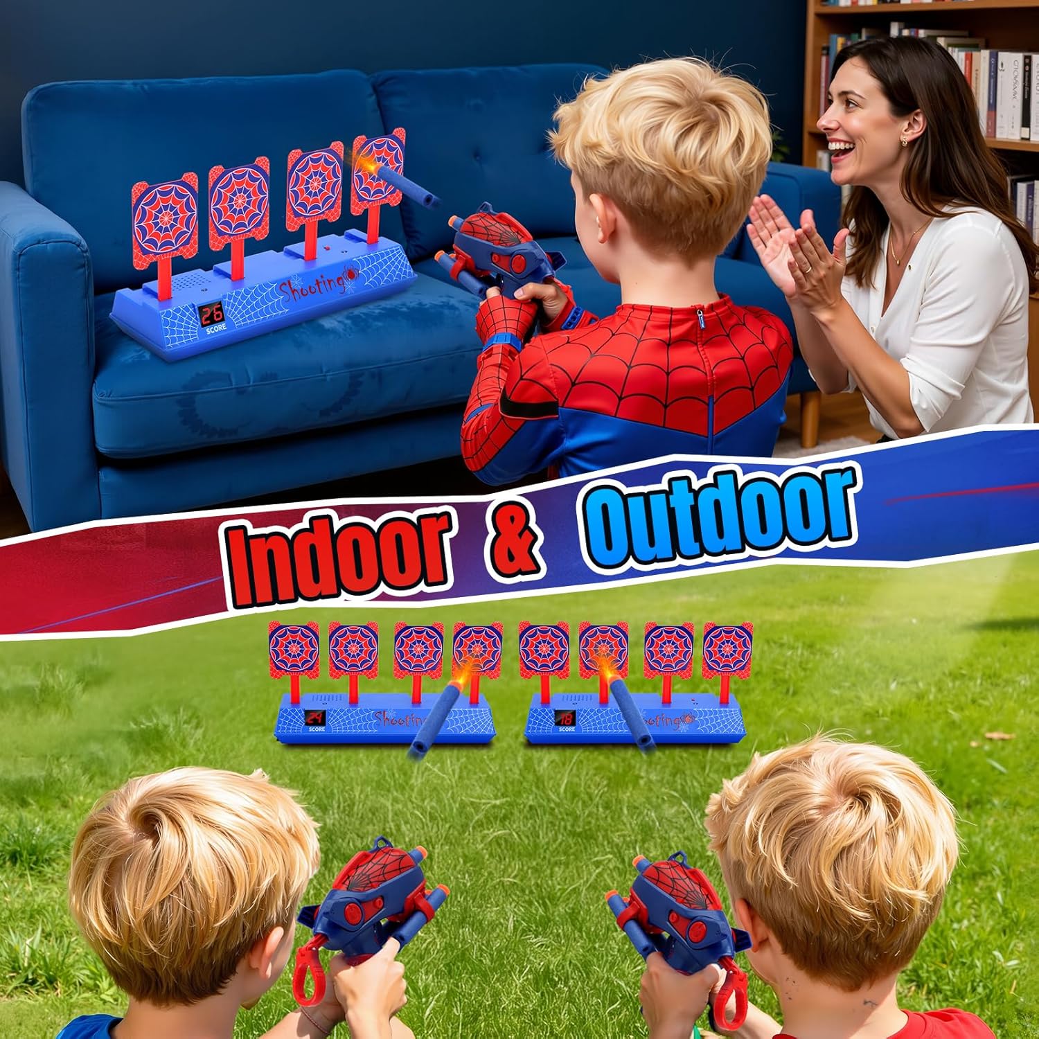 Gretex Spider Shooting Target for Kid: 2 Foam Dart Blasters, Electronic Scoring Targets & Refill Darts, Shooting Toy for Kids Ages 3-12, Dart Gun Target Practice Game, Ideal Gift for Boys Girls