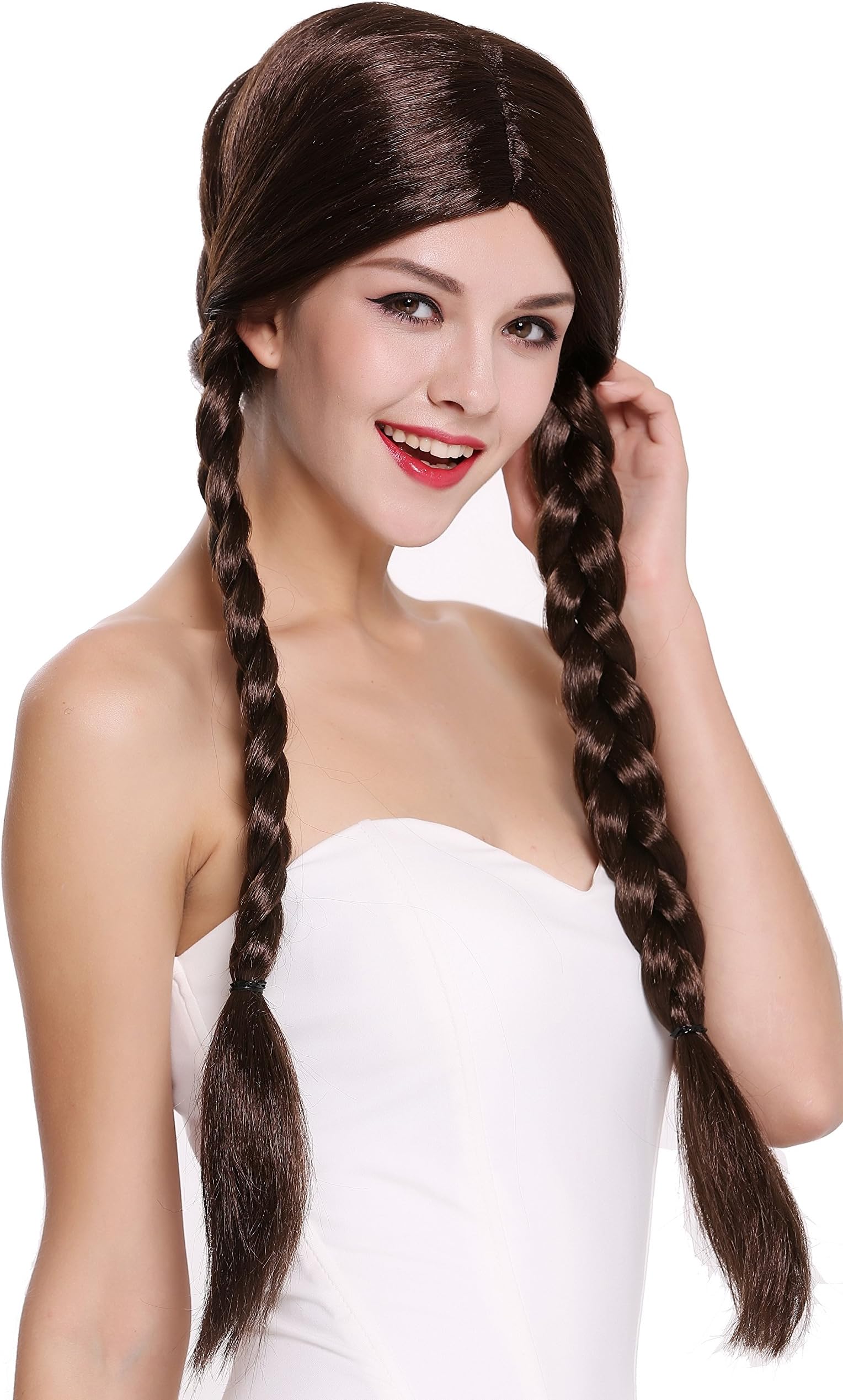 WIG ME UP - 90958-ZA4 Lady Party Wig Halloween Fancy Dress brown long braided pigtails queues girly Lolita Schoolgirl