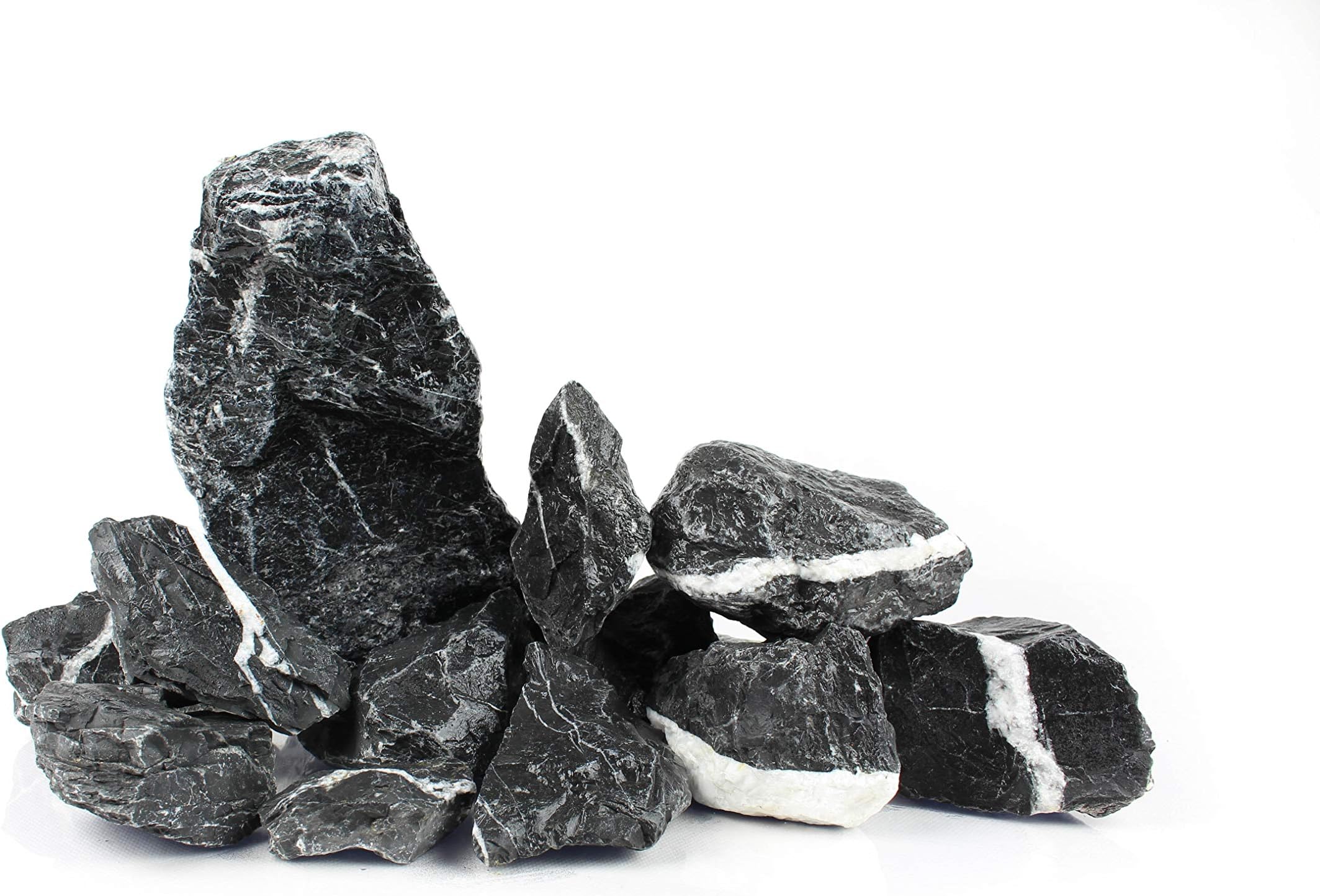 Fish Tank Stones Rocks for Aquarium - Natural Decoration - Improves Water Parameters - Perfect for Caves Shelters (10kg, Dark Grey)