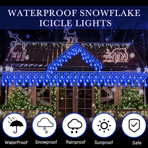 Miniatura 4 de Luces de carámbano de copo de nieve de Navidad, 33 pies, luces de copo de nieve para exteriores con control remoto, 8 modos, impermeables, 380 LED,