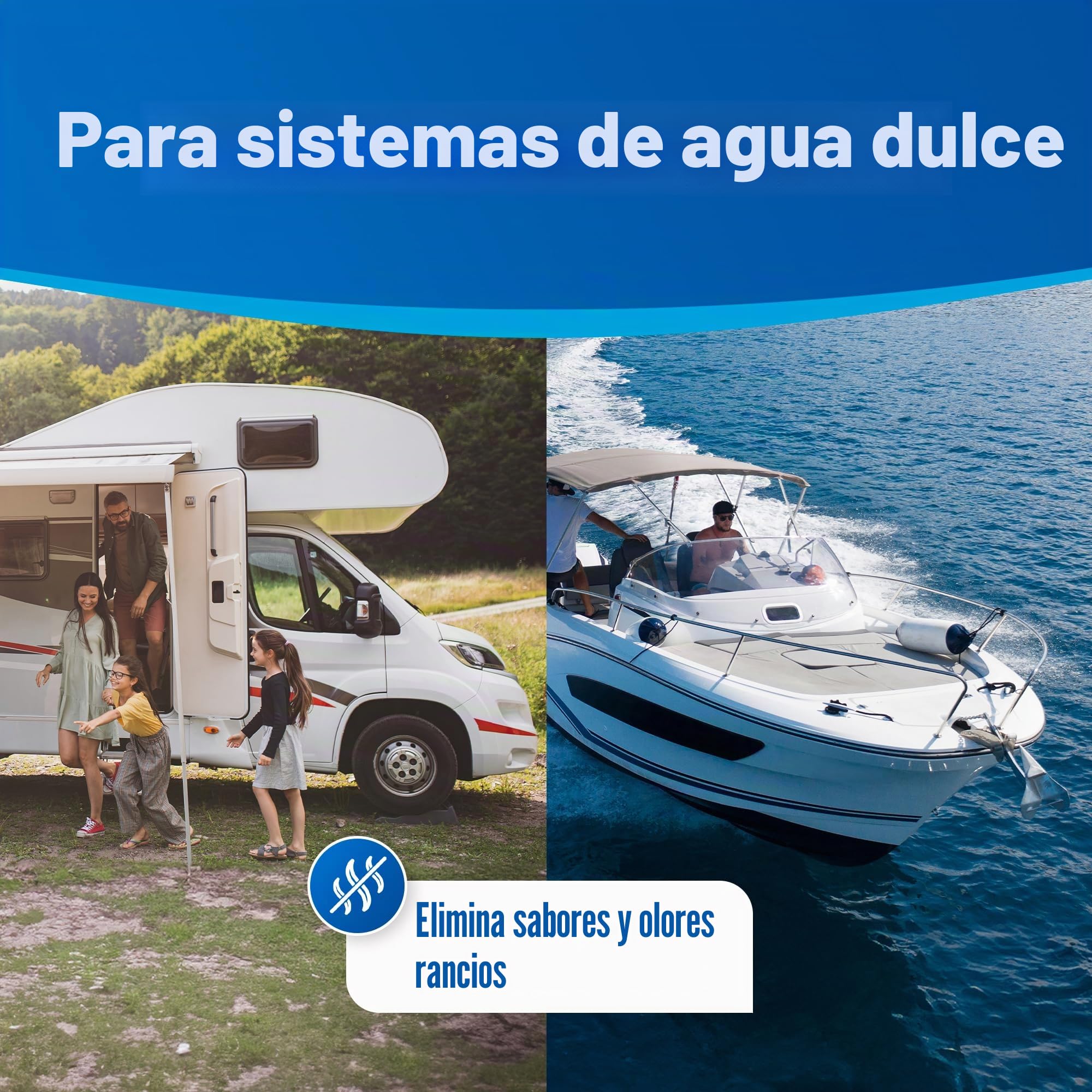 Aquatabs Tabletas de purificación de agua para beber – 100 tabletas + 2 tiras de prueba de cloro – Kit de iniciación purificador de agua – para tanques de barco y RV – por Aquamarine Water Solutions