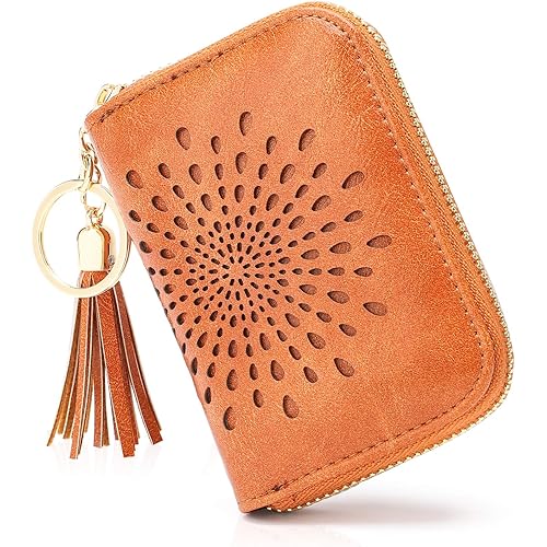 APHISON RFID Credit Card Holder Zipper Card Case Keychain Small Wallet for Women