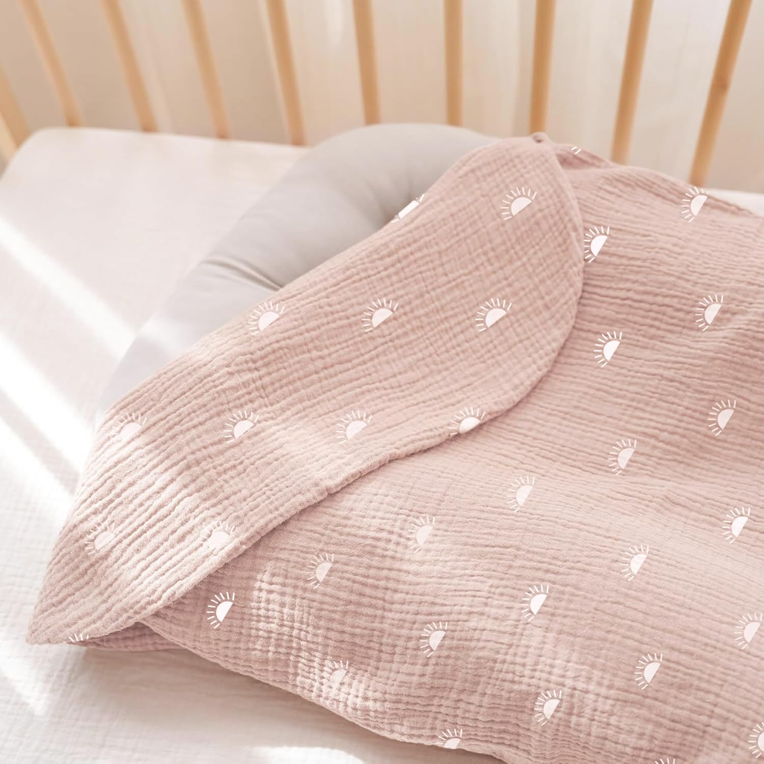 Konssy Muslin Baby Lounger Cover 2 Pack, 100% Cotton Newborn Lounger Cover, Soft and Breathable Lounger Slipcover for Boys Girls, Covers Only (Oat,Pink Sun) - Image 7