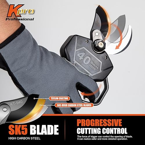 Miniatura 2 de Tijeras de podar eléctricas inalámbricas de 1.57 pulgadas, tijeras de podar profesionales Kebtek a pilas motor sin escobillas de 18 V, paquete de 2