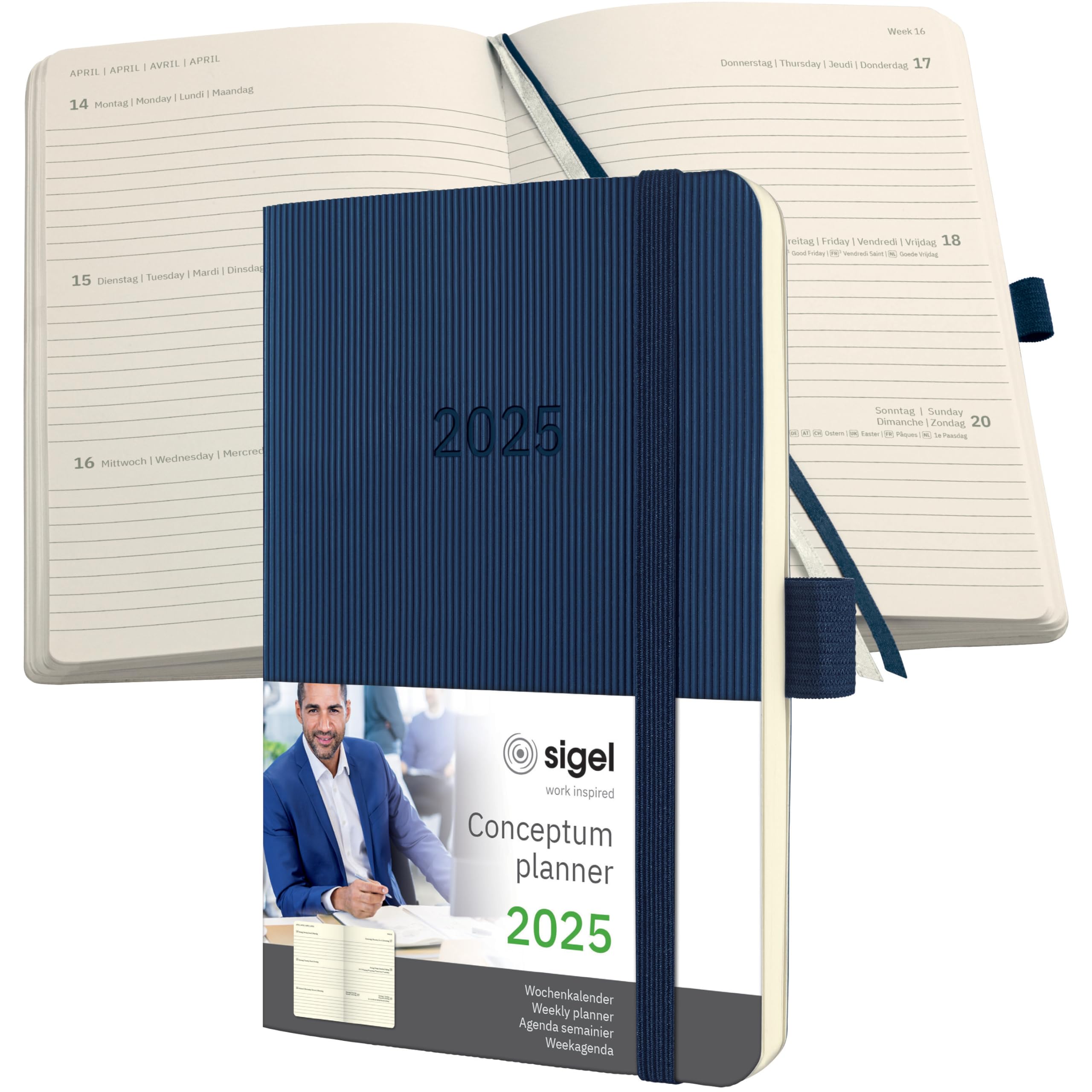 SIGEL C2533 Conceptum Weekly Planner 2025, Approx. A6, Dark Blue, softcover, 2 Pages = 1 Week, 176 Pages, ca. A6