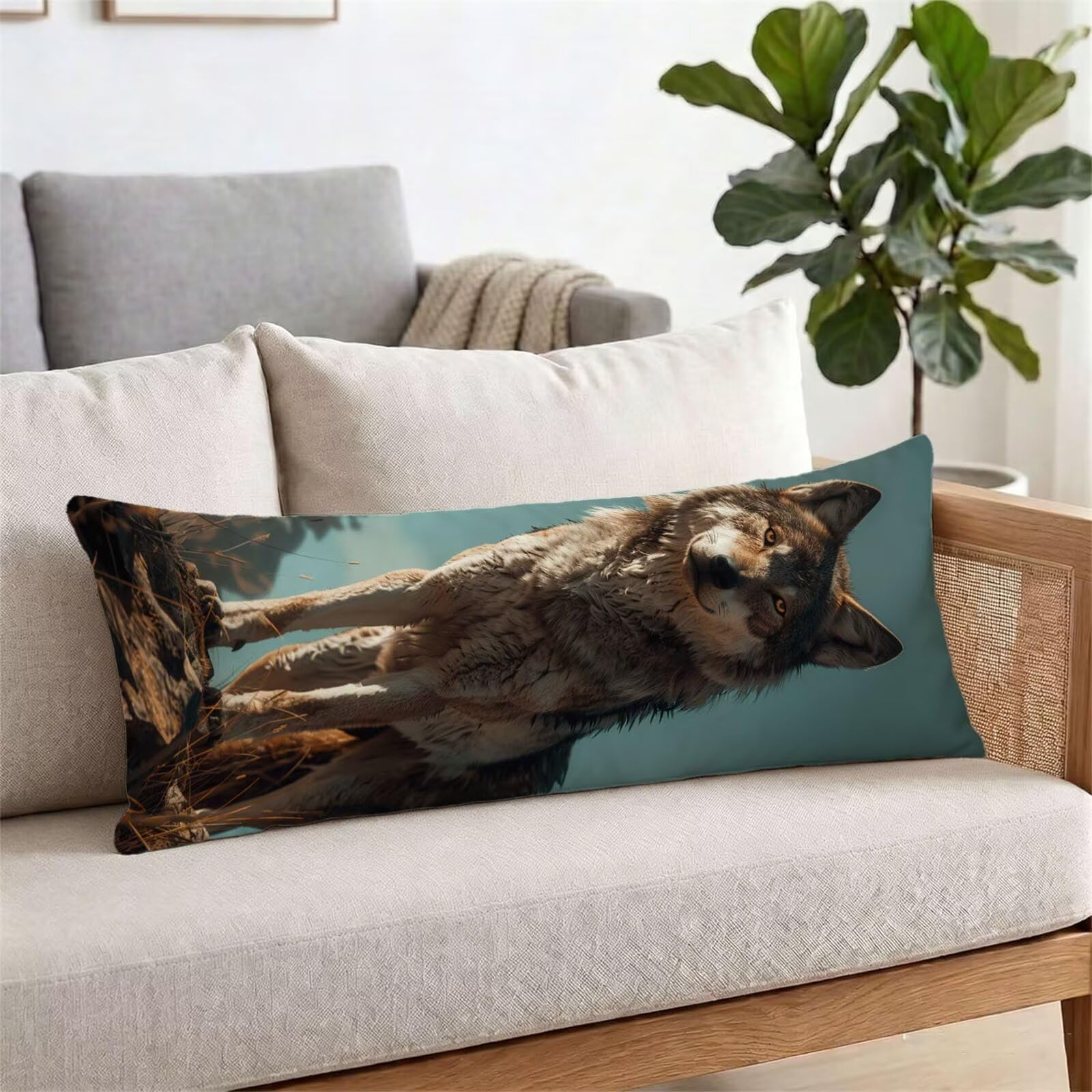 Funda de Almohada 60 x 180 cm Animal Protector Almohada 180 cm con Cremallera Invisible, Lino Durable y Transpirable Pillow Case Moderno Impresión a Doble Cara para Cama, Sofá y Dormitorio dg-604