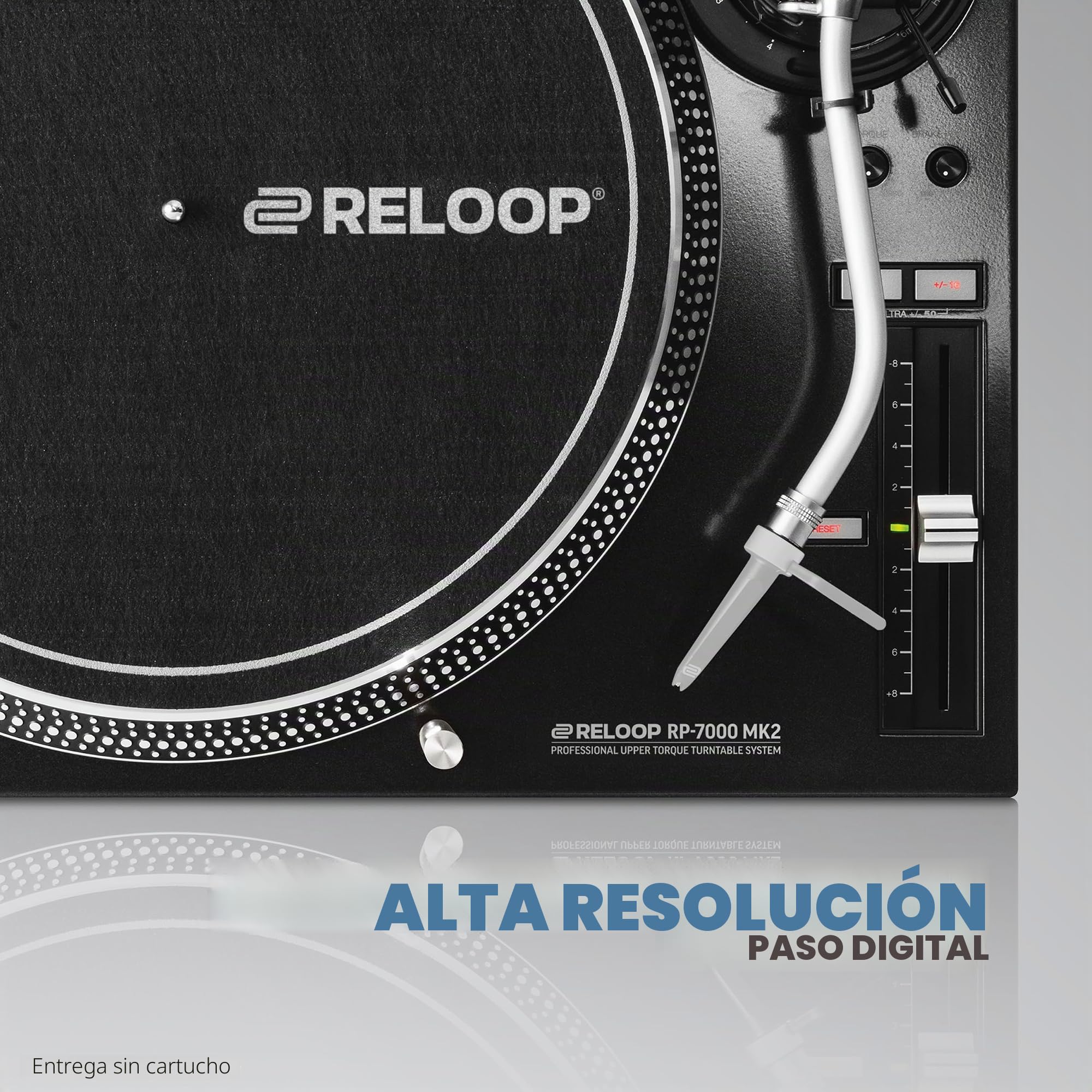 Reloop RP-7000 MK2 Profesional DJ Tirnable con Unidad Directa de Cuarzo de Torque Superior, Nueva Base de tonelada, altitud. (VTA) Brazo S-Sound Balanced estático (Silver Metallic)