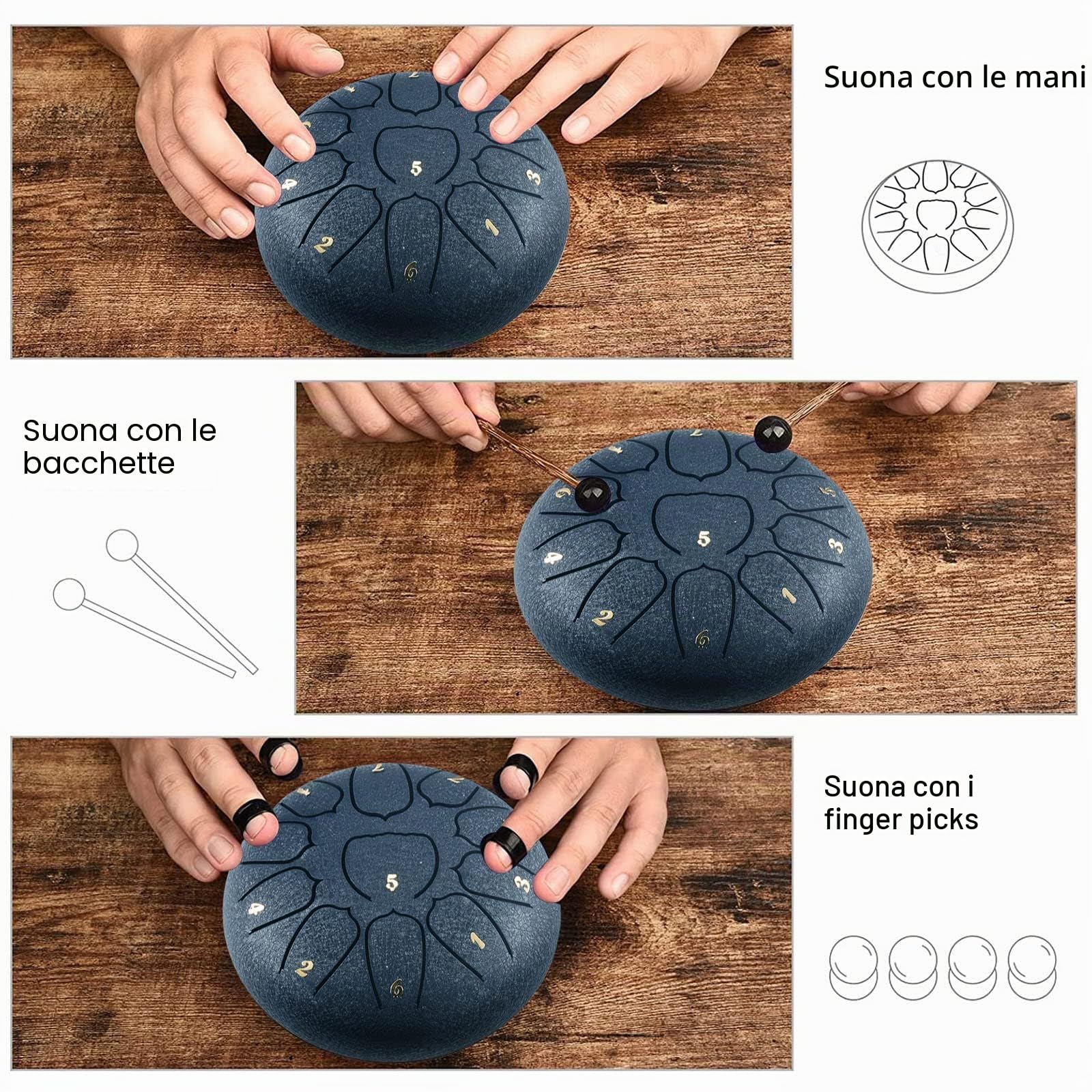 CIRULLI Tongue Drum 11 note da 6 pollici, tamburo per la lingua, in acciaio, con scatola per accessori, tasca, lettore musicale e bacchetta per meditazione, yoga, guarigione del suono