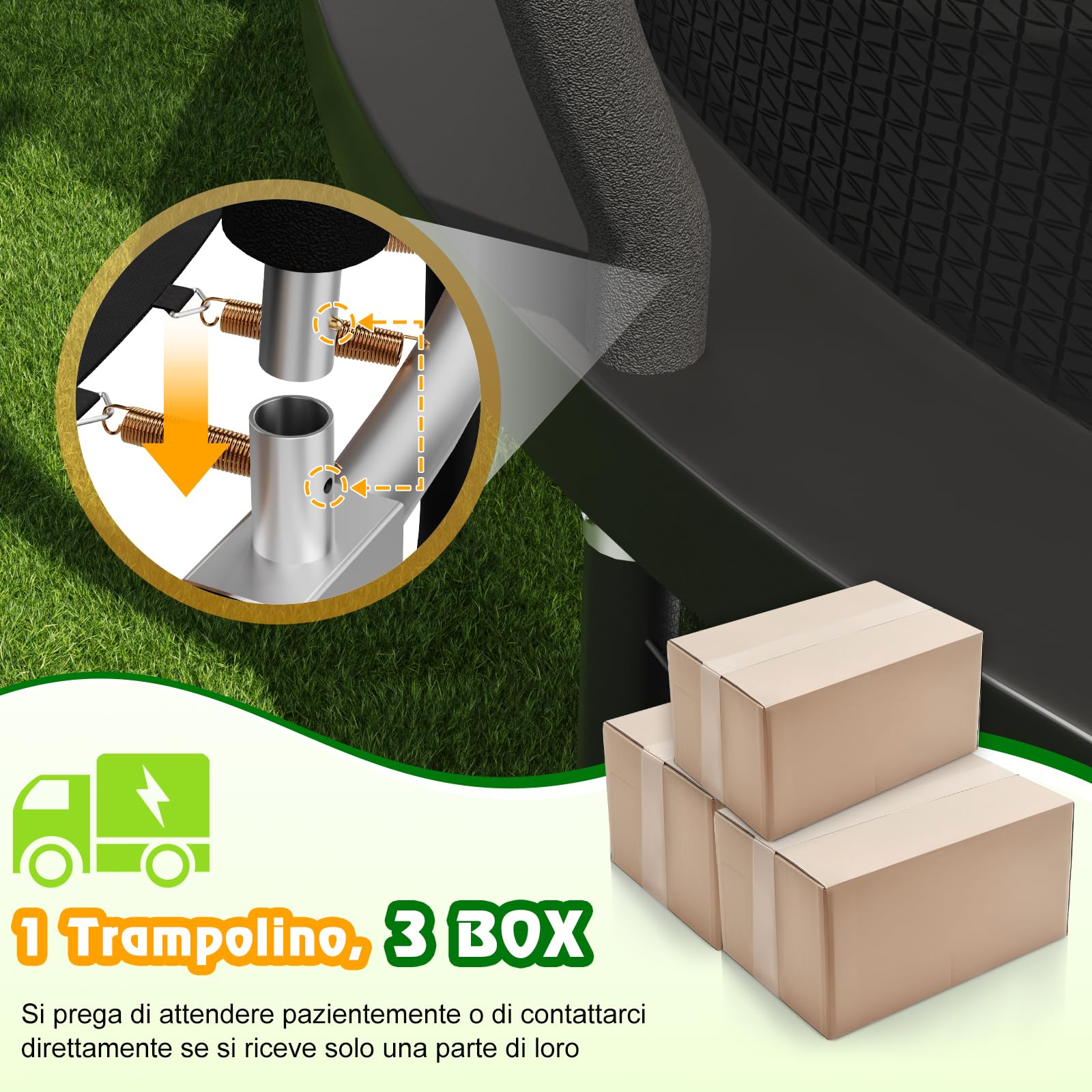 Devoko Trampolino da Esterno Ø 228/305/366/427 cm, Certificazione GS, per Bambini, con Rete di Sicurezza, Scala, Design a Zucca, Portata Massima 150 kg
