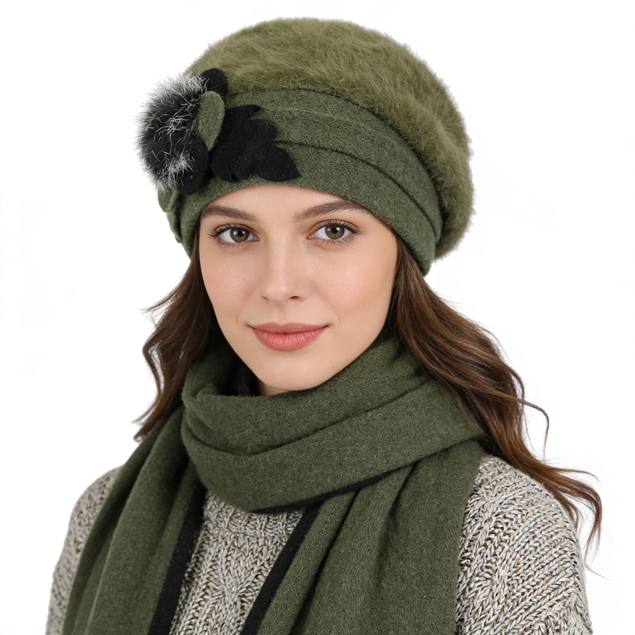 Ruphedy Women's Br022-Green-A Beret Beanie Chic Wool French Beret Dress Winter Hats Hy022 (Br022-Green)