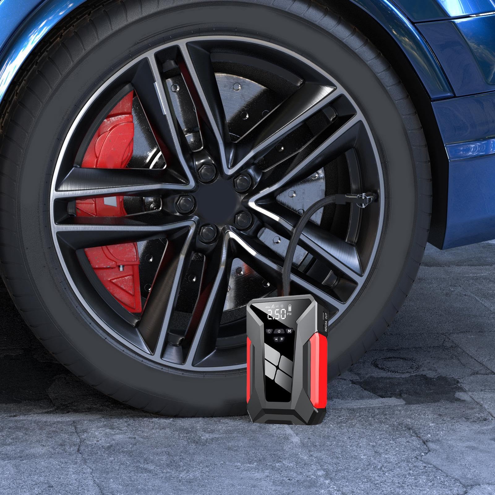Starthilfe Kompaktes Kraftpaket Batterieladegerät | Langlebiger Auto Power Pack Mit Reifenkompressor Für Alltag Reise Freizeit