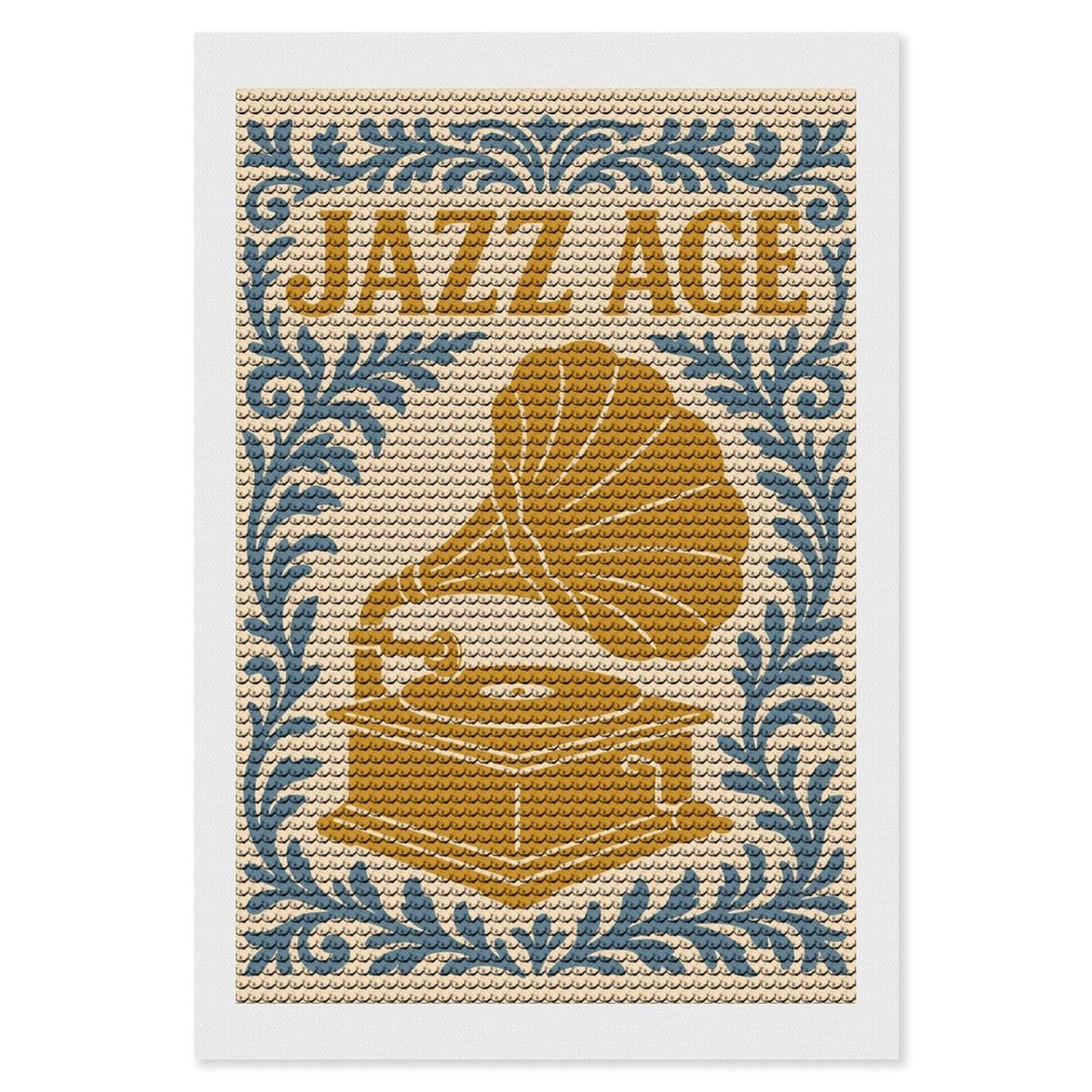 Junmoney Jazz Age Gramophone Art Diamond Art Kit 8"x12", Bedroom Decor, Adhesive Canvas, Full Kit Included, Thoughtful Present, Birthday Gift