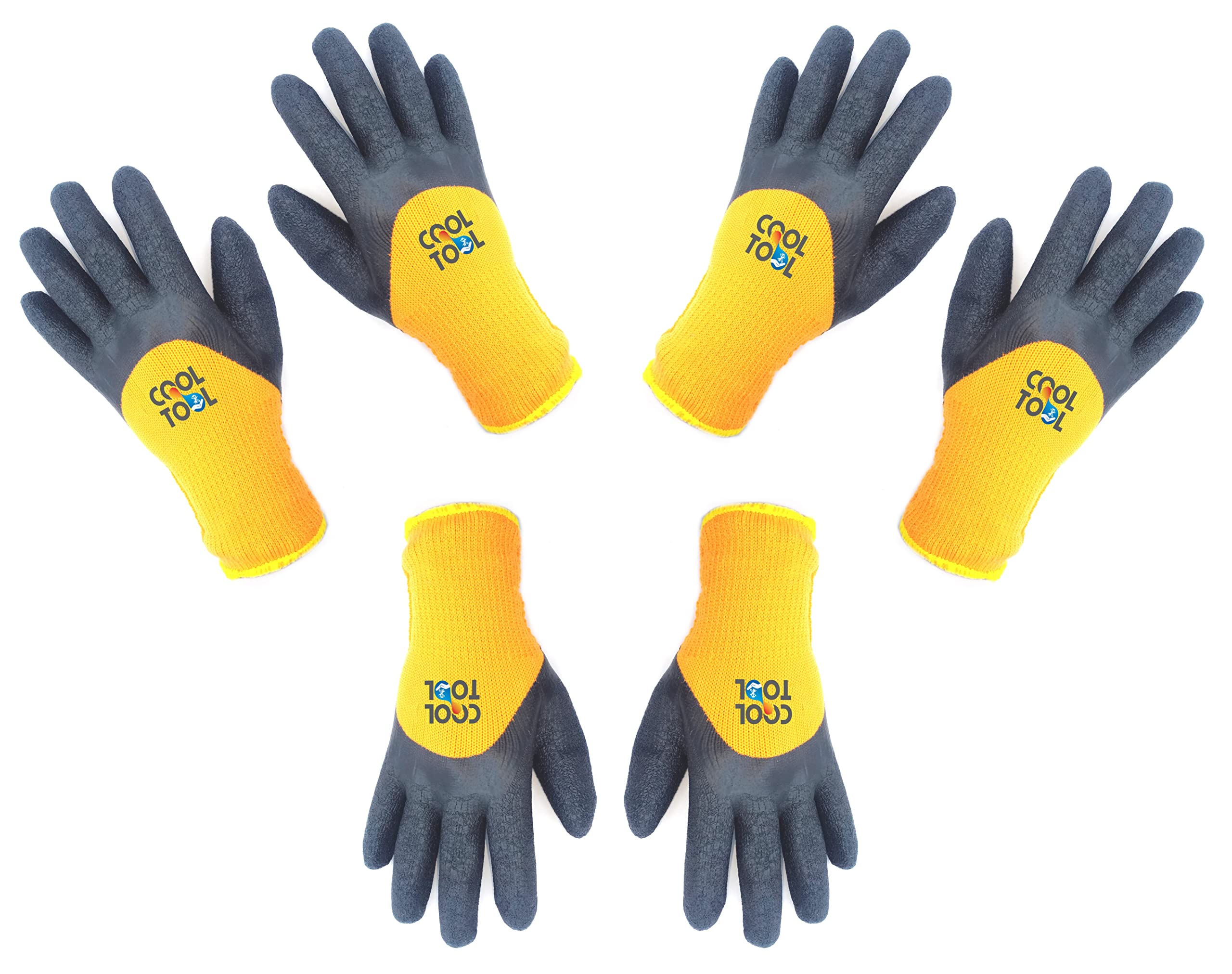 CoolTool Professional Cut Resistant/Proof, Slip Resistance, Multi-purpose, Reusable Orange Nylon Shell with Black Crinkle Finish Latex Coating Gloves (Black & Orange, 3- Pair)