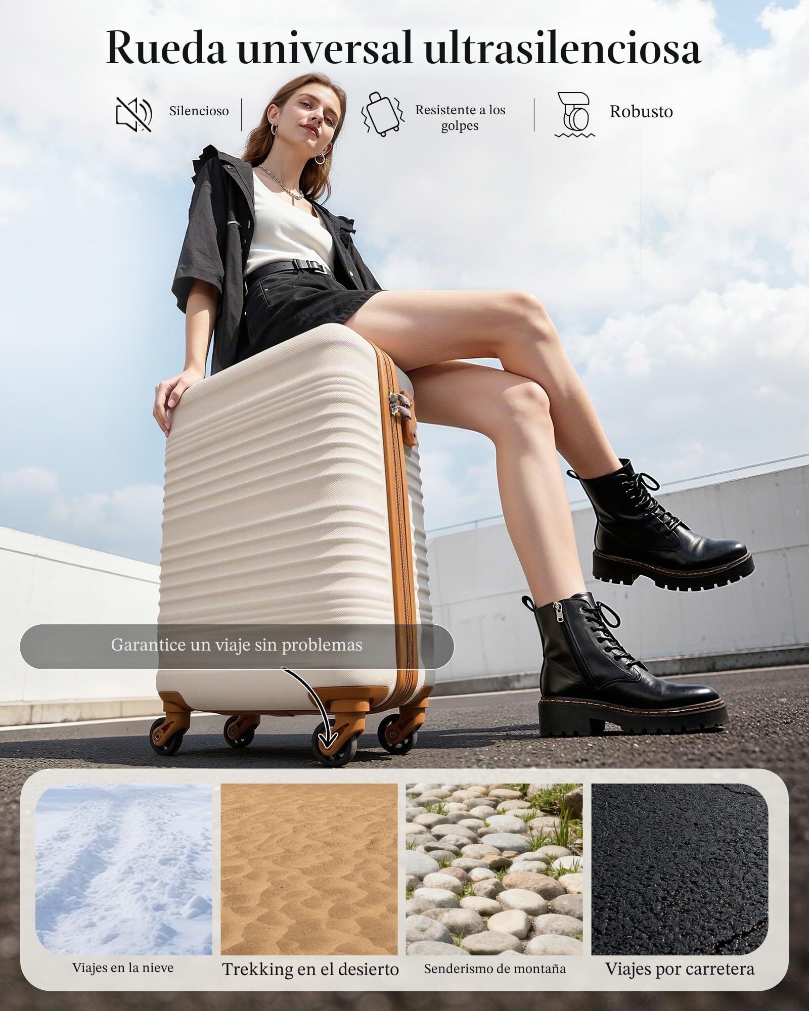 COOLIFE Maleta de cabina 55 x 35 x 20 cm para Ryanair, equipaje de mano, ligero, con candado TSA y 4 ruedas giratorias, blanco/marrón, 55X35X20cm -Set 2tlg