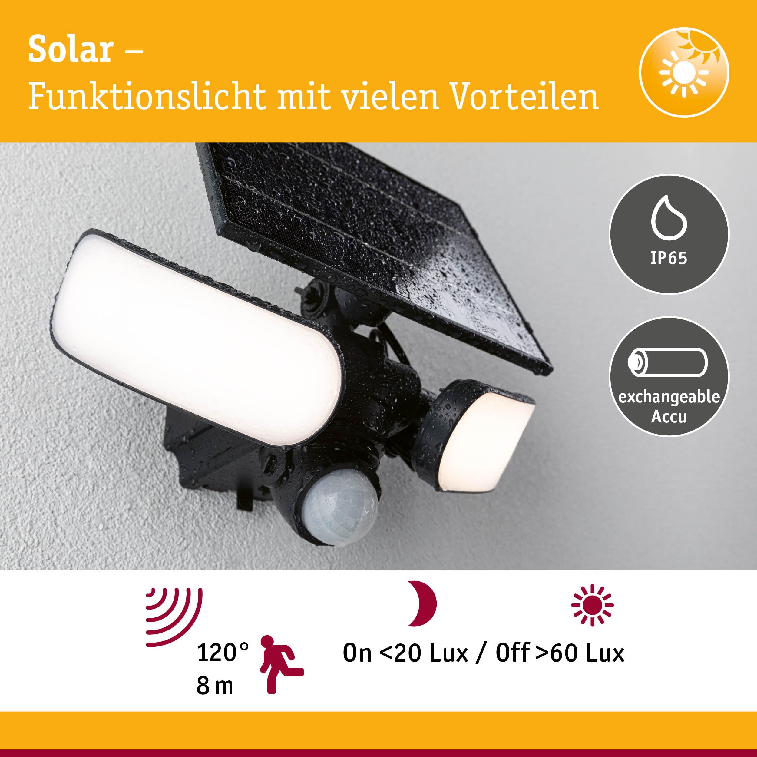 Paulmann Zewnętrzny reflektor solarny Sonlig IP65 3000 K USB PIR antracyt 94610