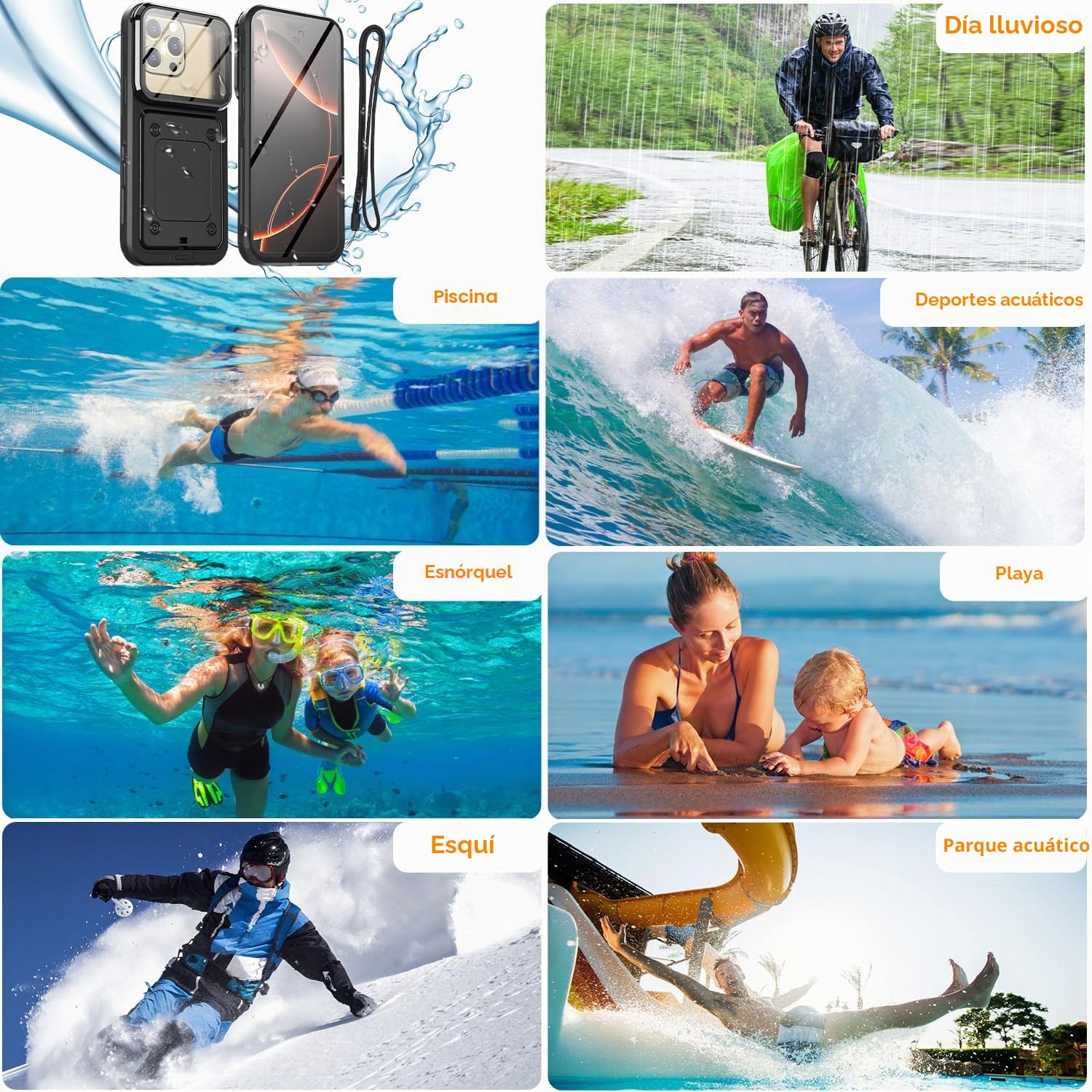 AICase Funda impermeable universal con función de autocomprobación, resistente al agua, funda impermeable para iPhone 16 Pro Max/Plus, 15 Pro Max, 14 Pro Max/13 Pro Max 6,9 pulgadas