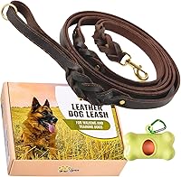 Vista 10 de ADITYNA - Correa de perro de cuero de doble asa de 6 pies - Correa trenzada resistente con asa de tráfico - Correa para entrenar y caminar razas