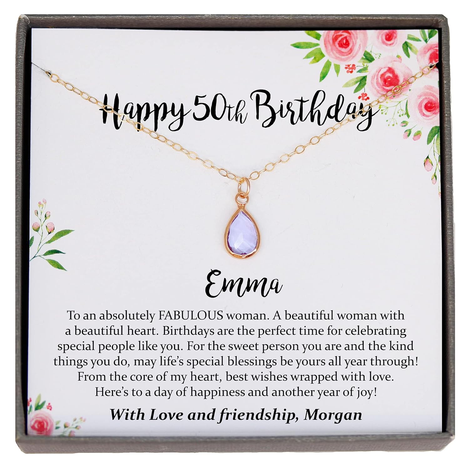 50th Birthday Gifts for Women with Meaningful Message and Jewelry, Ready To Gift Necklace with Poem (Birthstone Necklace 2)