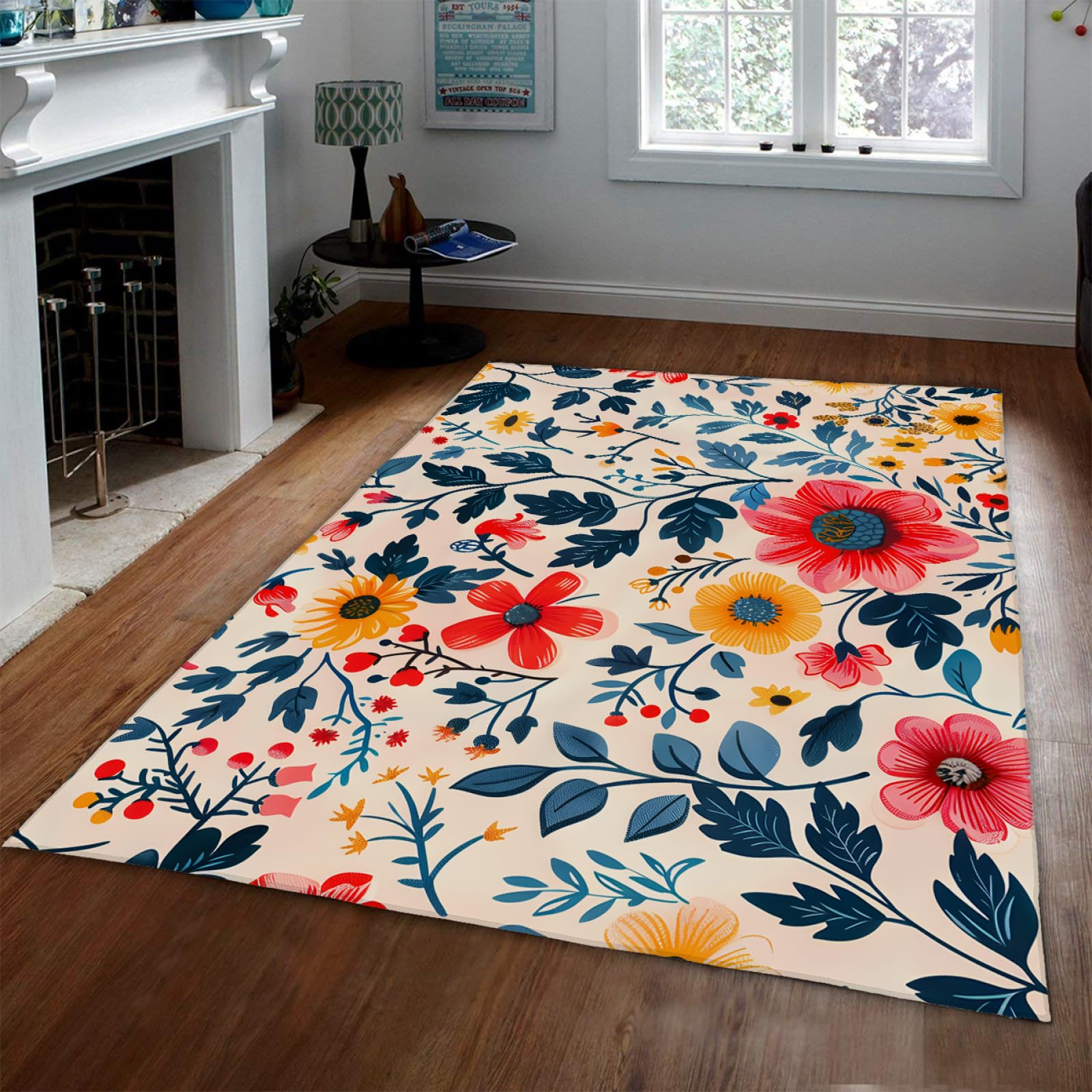Tappeto di grandi dimensioni in stile nordico Tappeto Bohémien Plant Floral Patterns Tappeto Leggero Pieghevole Antiscivolo Tappetino per Camera Da Letto Soggiorno 60x120cm