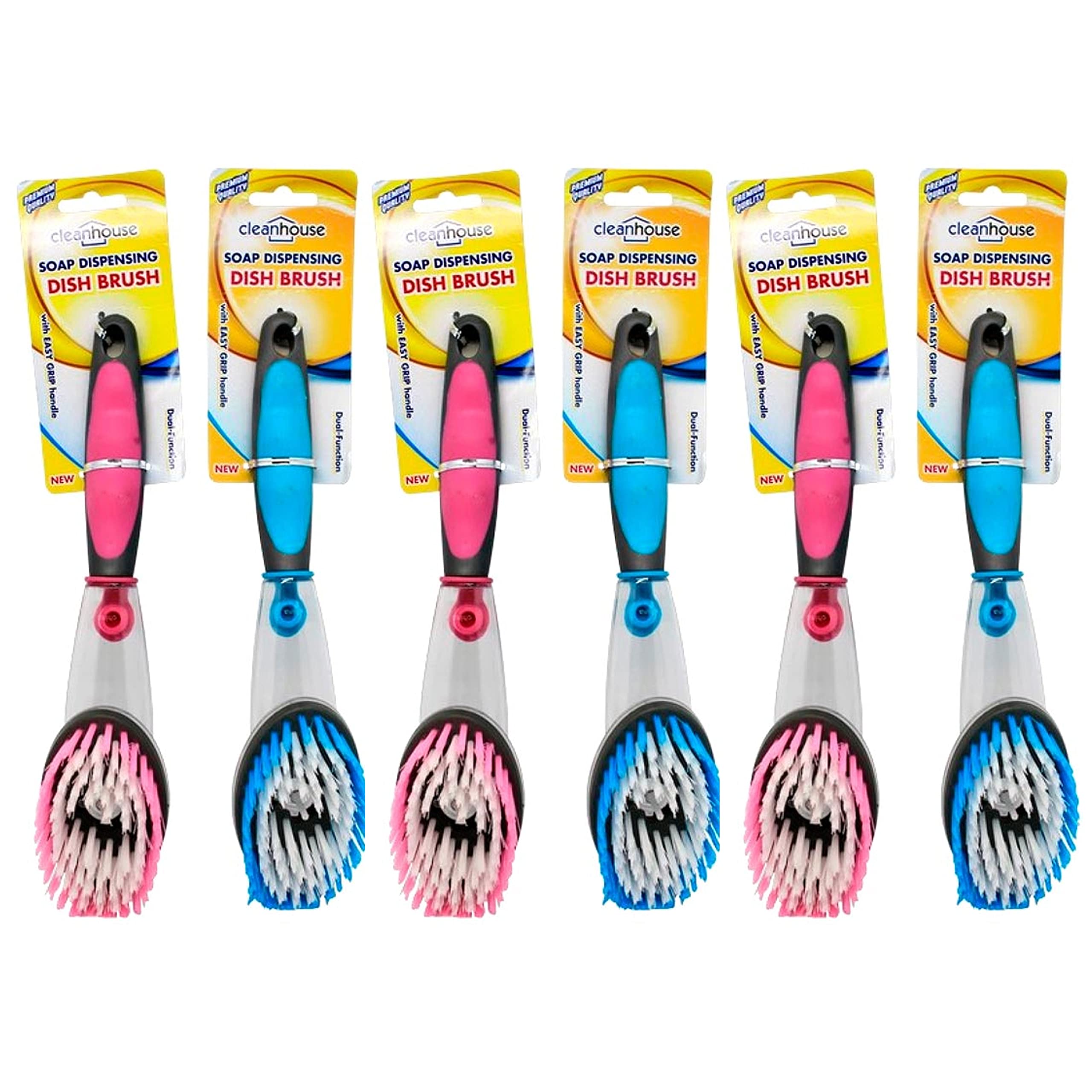 6 PC Soap Dispensing Dish Brush Kitchen Cleaning Dishes Scrub Scouring Dishwand Dish Brushes with Soap Dispenser Kitchen Dish Scrubber Brushes with Handle Dishwashing Cleaning Scrubbers for Dishes