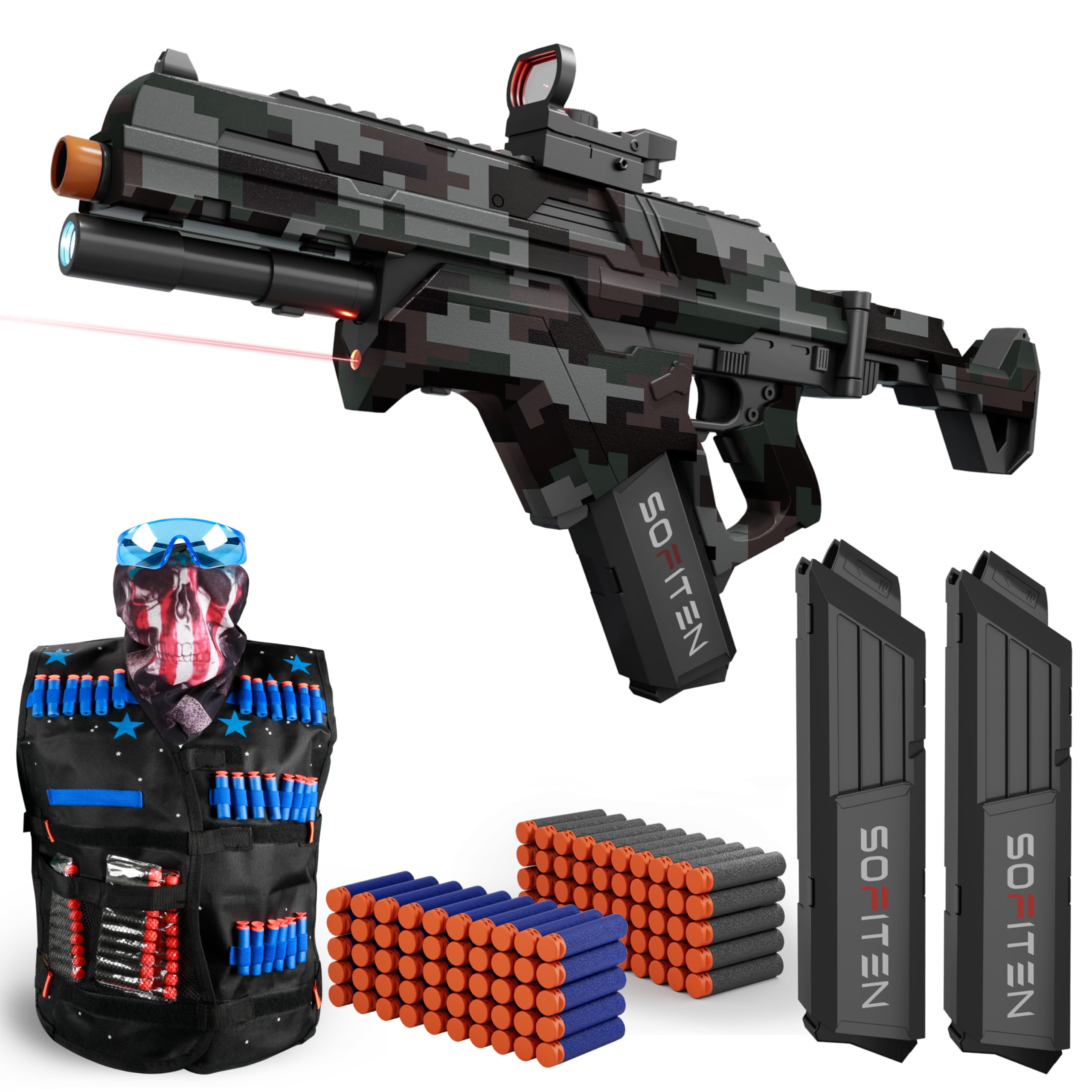 SOFITEN Electric Toy Gun Automatic Sniper Rifle with Foldable Stock, Automatic Toy Foam Dart Blaster for Boy Age 8-12 Years Old, Christmas Birthday Gifts for Kids and Adults, Indoor Outdoor Game