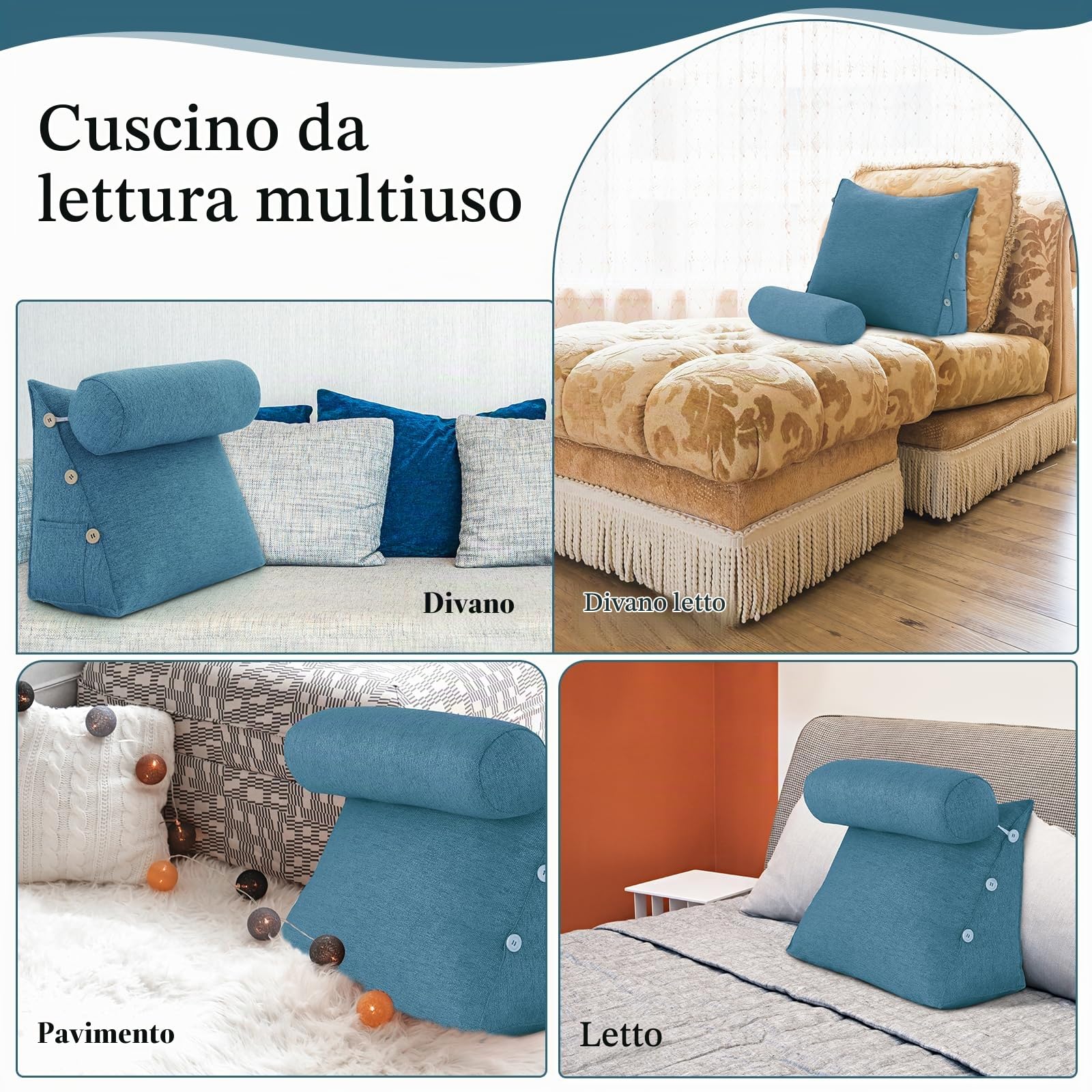 Cuscino Triangolare Testiera Letto，Cuscino da Lettura con Poggiatesta Regolabile，Cuscino Letto per Supporto Schiena e Lombare，Cuscino a Cuneo per Divano Letto