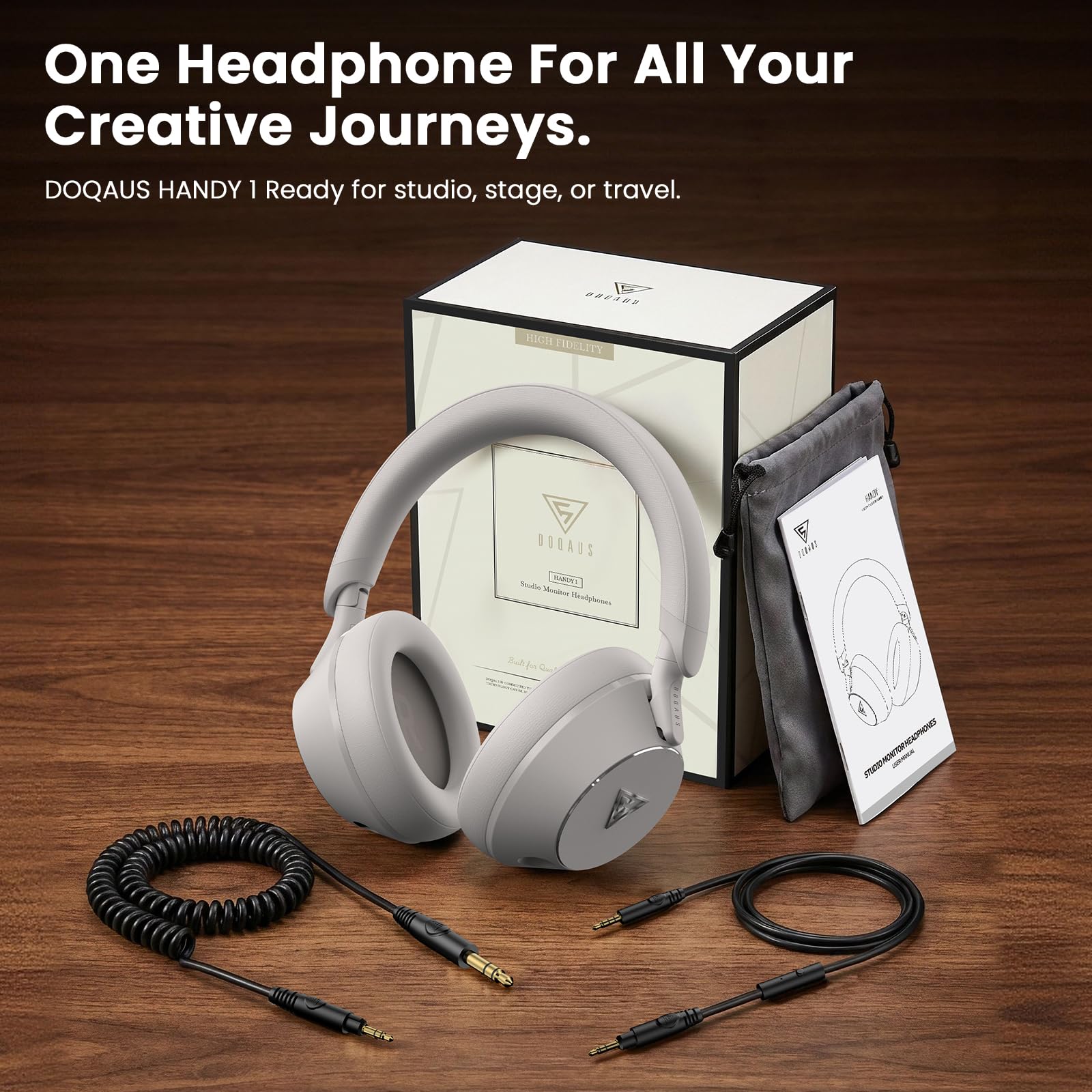 DOQAUS Audífonos profesionales con cable para monitor de estudio para grabación y mezcla de música, auriculares estéreo de 50 mm con conector dual para guitarra eléctrica, teclado, piano, portátil