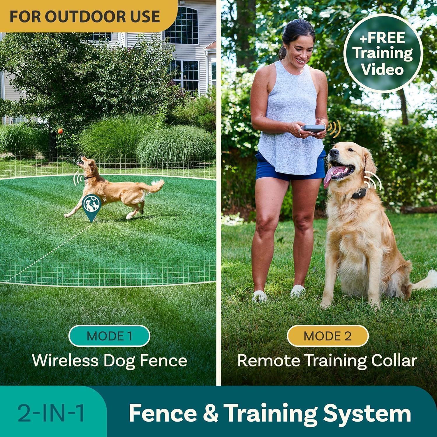 Wireless Dog Fence & Training Collar 2-in-1 | 500 ft Adjustable Boundary | Beep/Vibrate/Static 1–9 Levels | IPX7 Waterproof Receiver | Rechargeable | 10 Flags for Medium & Large Dogs | 15–77 lb
