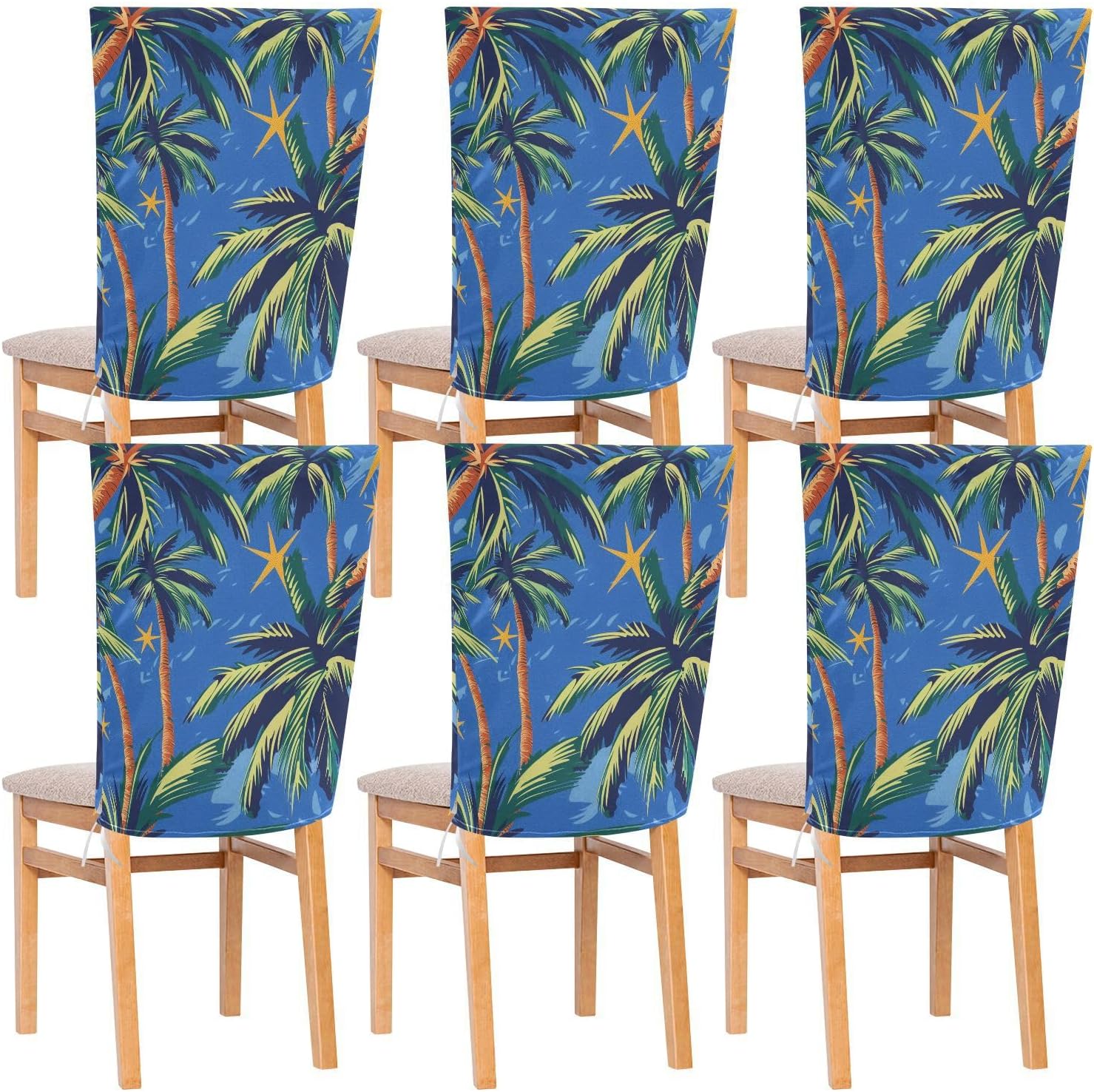 ALAZA Vintage Palm Tree Stars Chair Back Cover Set of 6, Washable Reusable Removable Chair Slipcovers Decorative Chair Cover for Home Kitchen Wedding Party