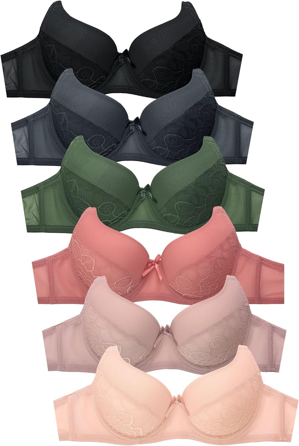 Women's Basic Lace Bras Petite to Plus Size, Pack of 6