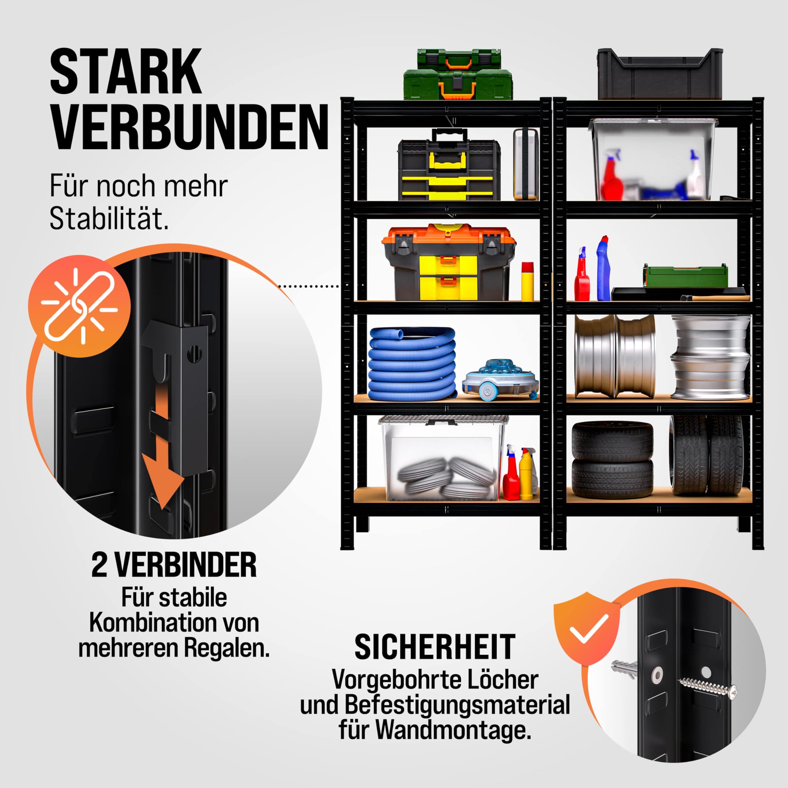 Monzana® Schwerlastregal 180x90x40cm Befestigungsmaterial 875kg 5 MDF-Platten Kellerregal Lagerregal Steckregal Metallregal Werkstattregal Schwarz