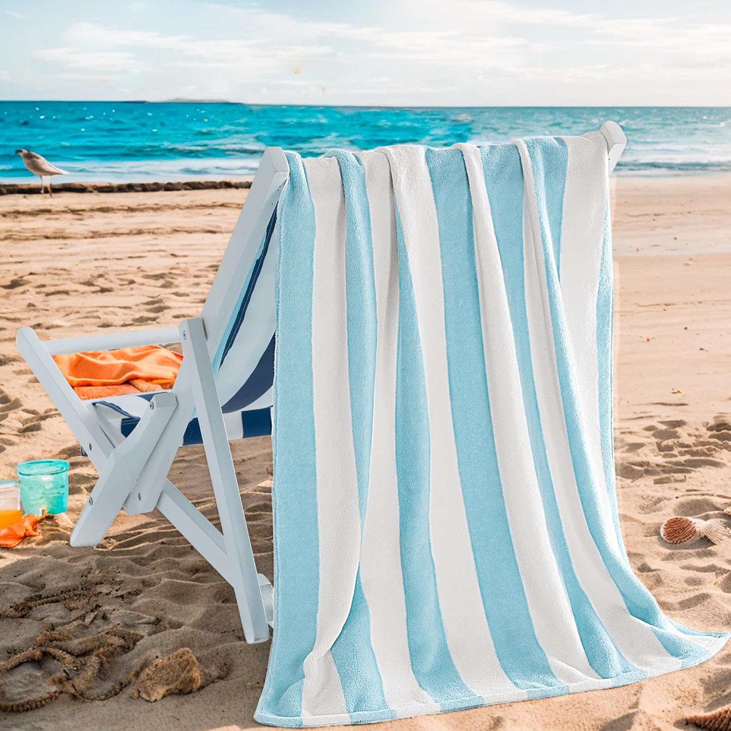 Touchat 4 Pack Cabana Stripe 250GSM Polyester Quick-Dry Beach Towel & Blanket Combo- 30'' x 60'' Compact Travel Towel for Pool, Camping, Gym, Yoga | Ultra-Portable, Multi-Functional，PinkBlue